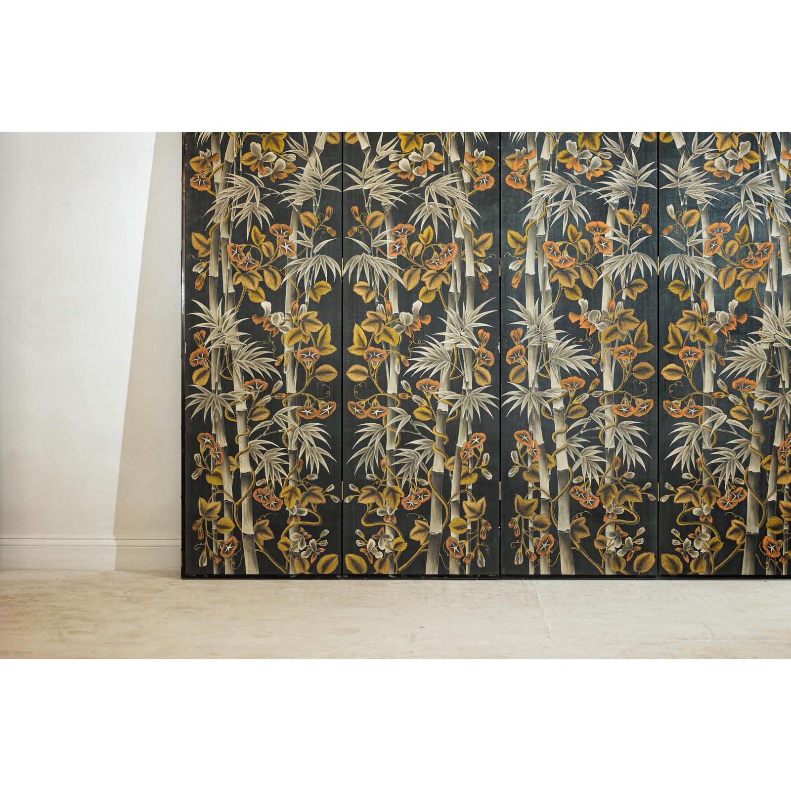 Vintage Four-Panel Screen with Bamboo and Floral Motifs - image 8