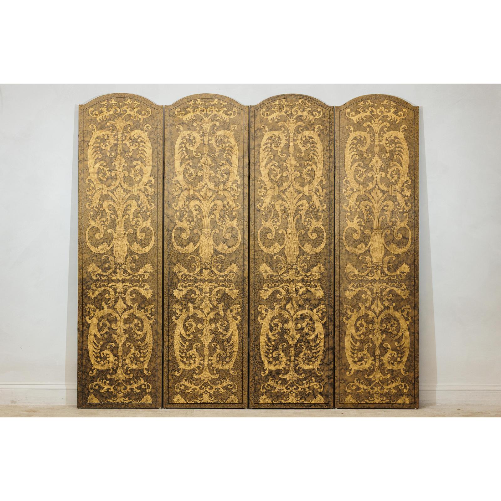 Vintage Four-Panel Screen with Gilt Renaissance-Style Scroll-2. Asian &amp; Chinese Furniture, Art, Antiques, Vintage Home Décor for sale at FEA Home