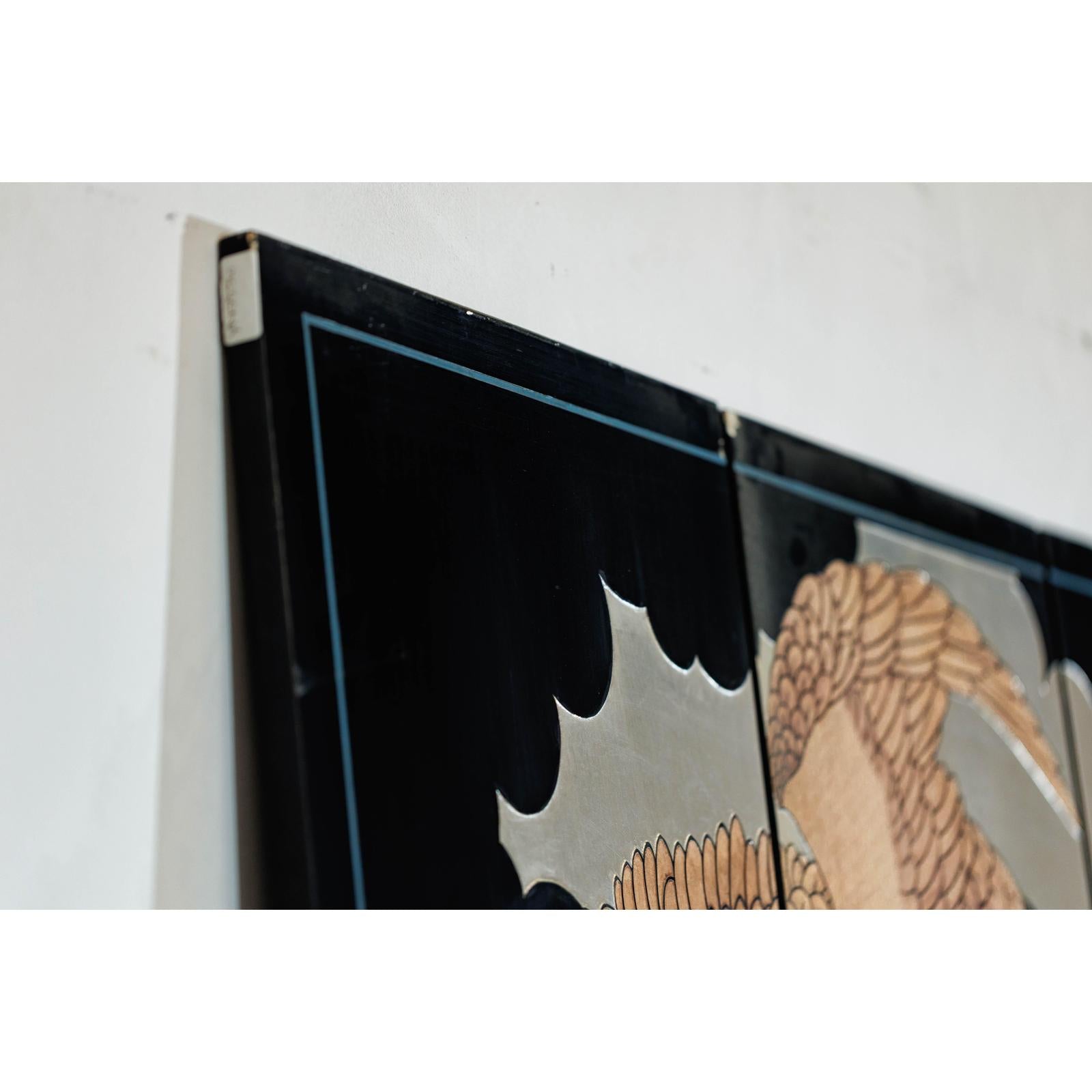 Vintage Four-Panel Screen with Silver Ground and Hand-Painted Cranes-13. Asian &amp; Chinese Furniture, Art, Antiques, Vintage Home Décor for sale at FEA Home