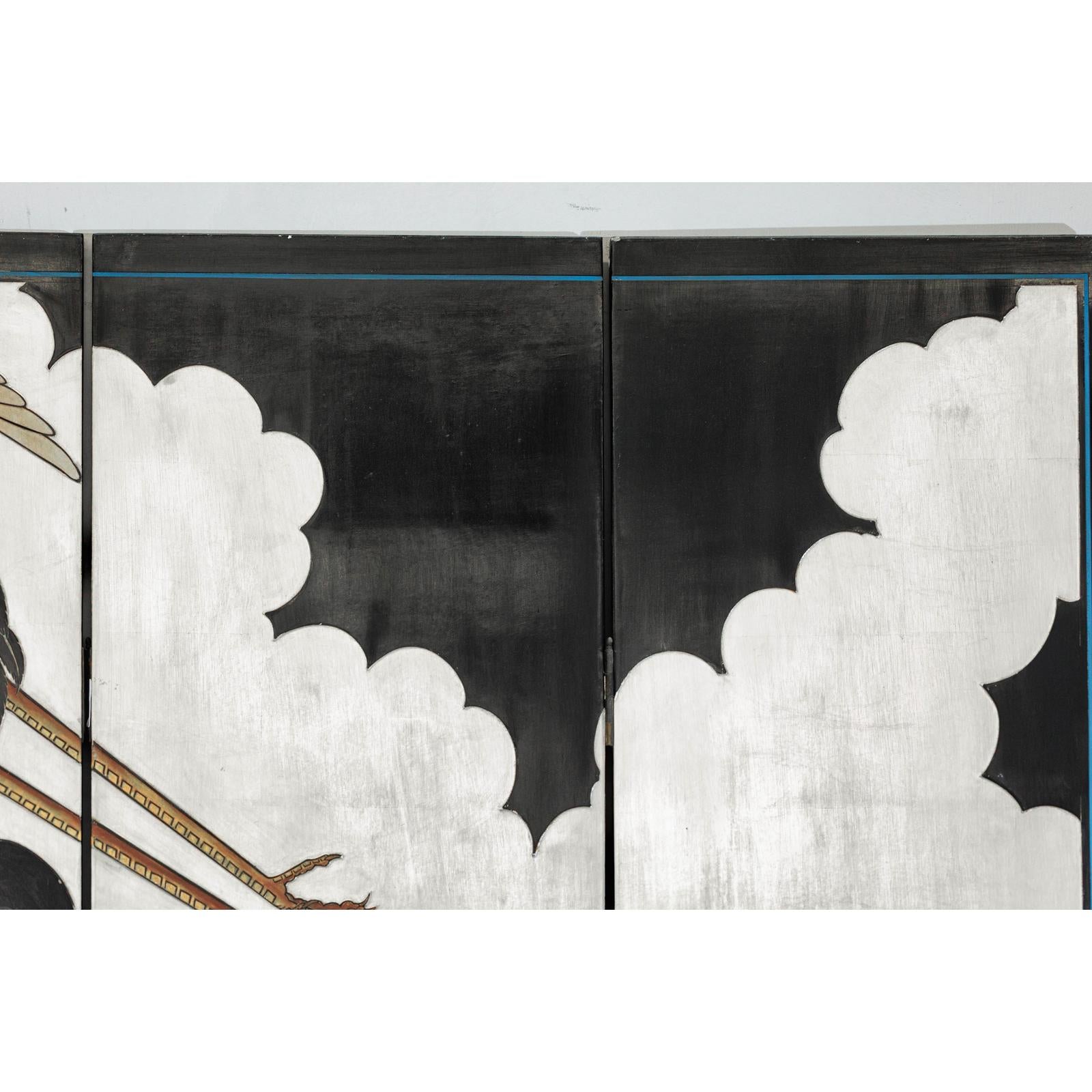 Vintage Four-Panel Screen with Silver Ground and Hand-Painted Cranes-9. Asian &amp; Chinese Furniture, Art, Antiques, Vintage Home Décor for sale at FEA Home