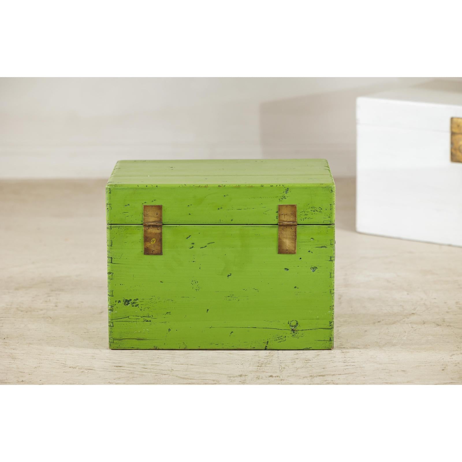 Vintage Green Lacquered Trunk with Brass Hardware