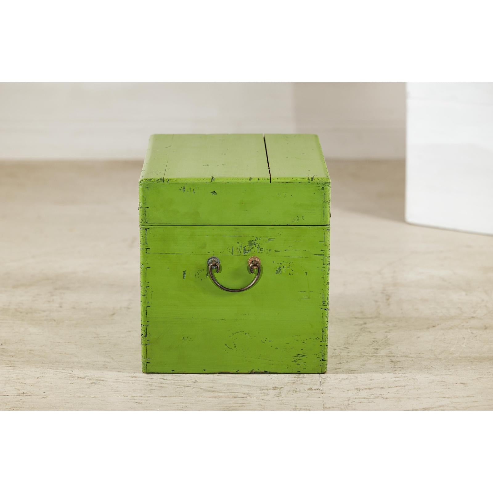 Vintage Green Lacquered Trunk with Brass Hardware