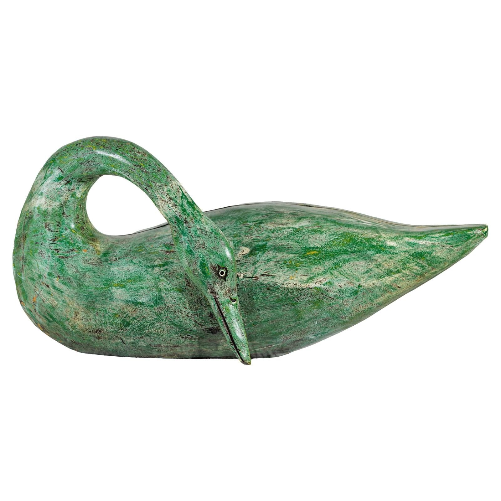 Vintage Green Painted Wooden Swan with Carved Curved Neck-1. Asian & Chinese Furniture, Art, Antiques, Vintage Home Décor for sale at FEA Home