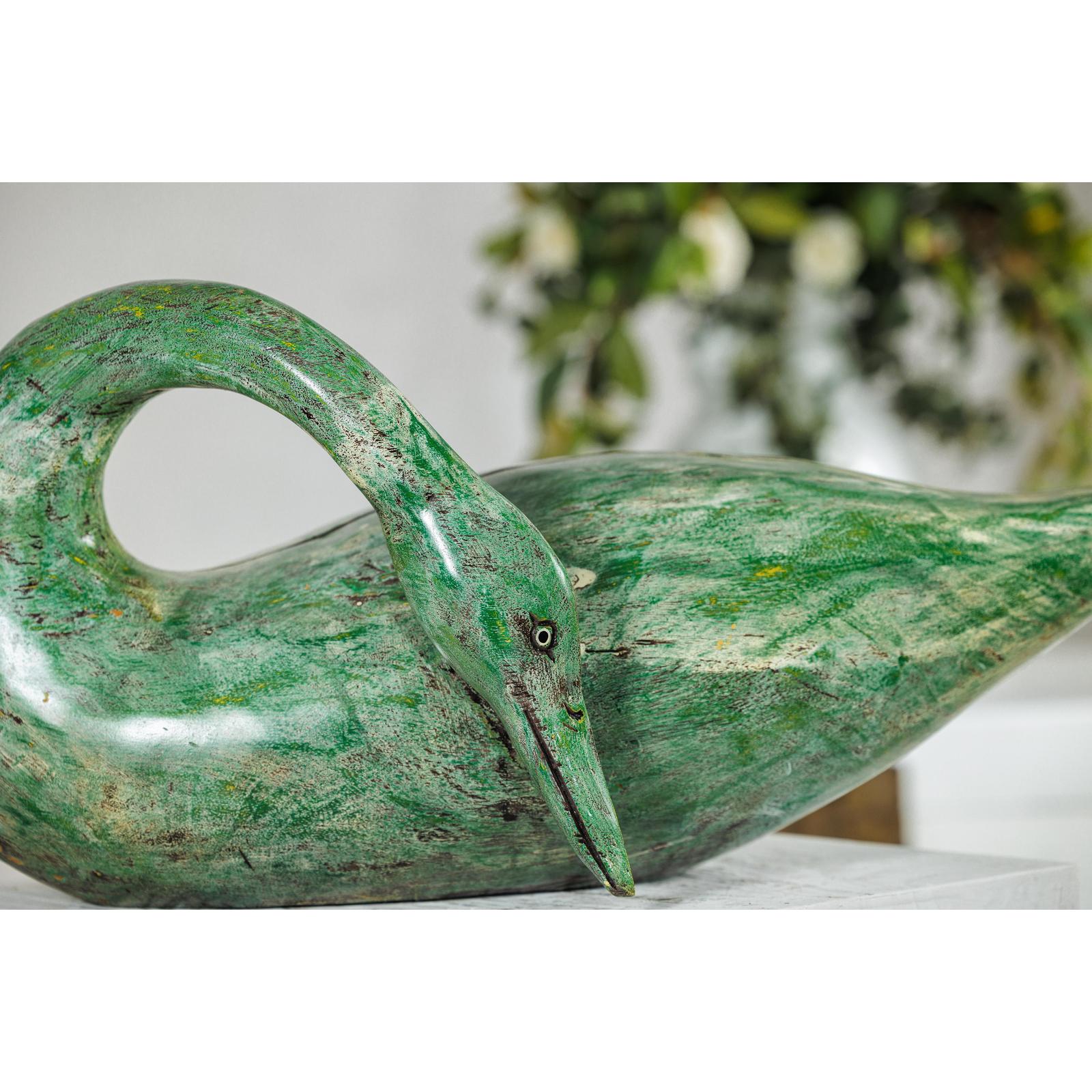 Vintage Green Painted Wooden Swan with Carved Curved Neck-10. Asian &amp; Chinese Furniture, Art, Antiques, Vintage Home Décor for sale at FEA Home