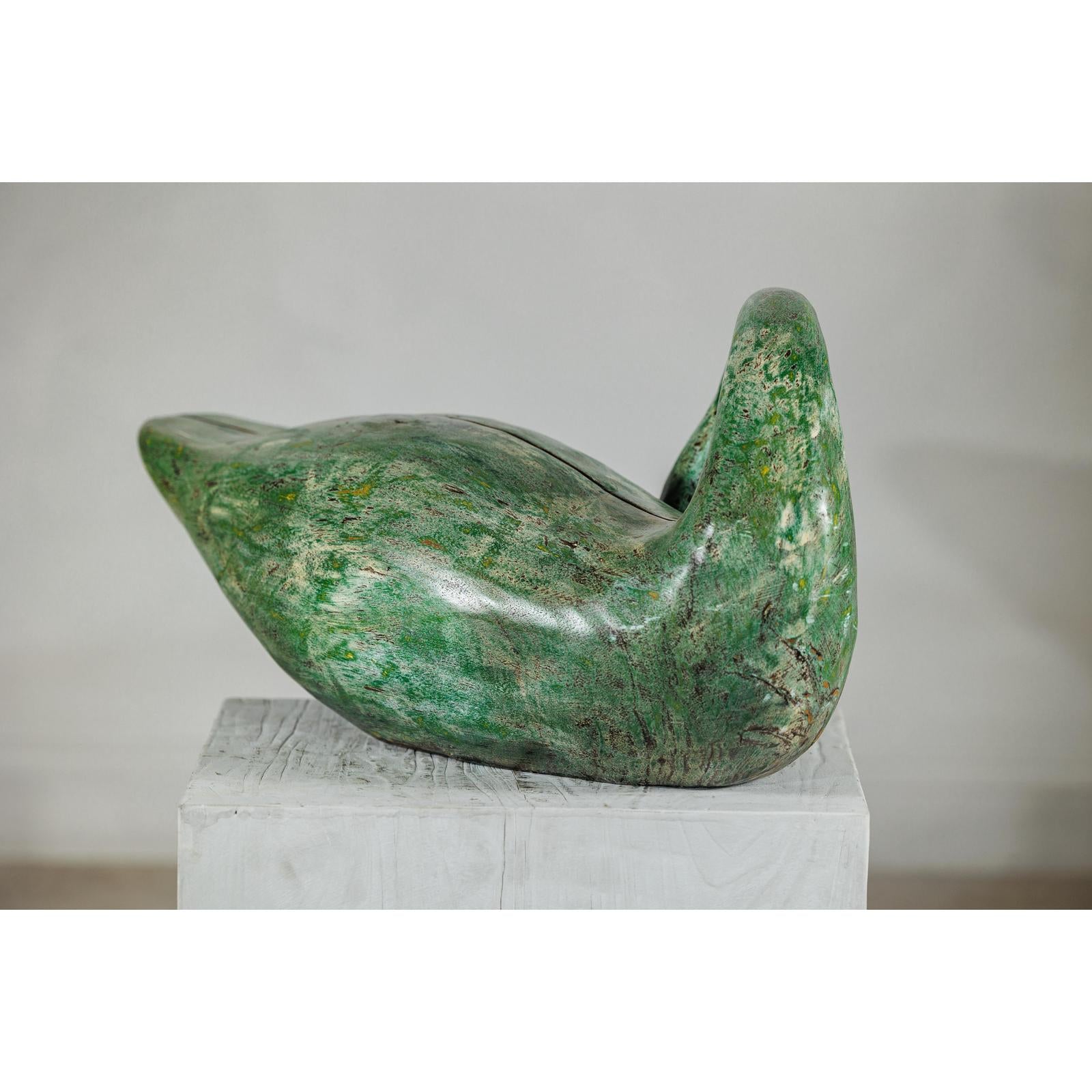 Vintage Green Painted Wooden Swan with Carved Curved Neck-13. Asian &amp; Chinese Furniture, Art, Antiques, Vintage Home Décor for sale at FEA Home