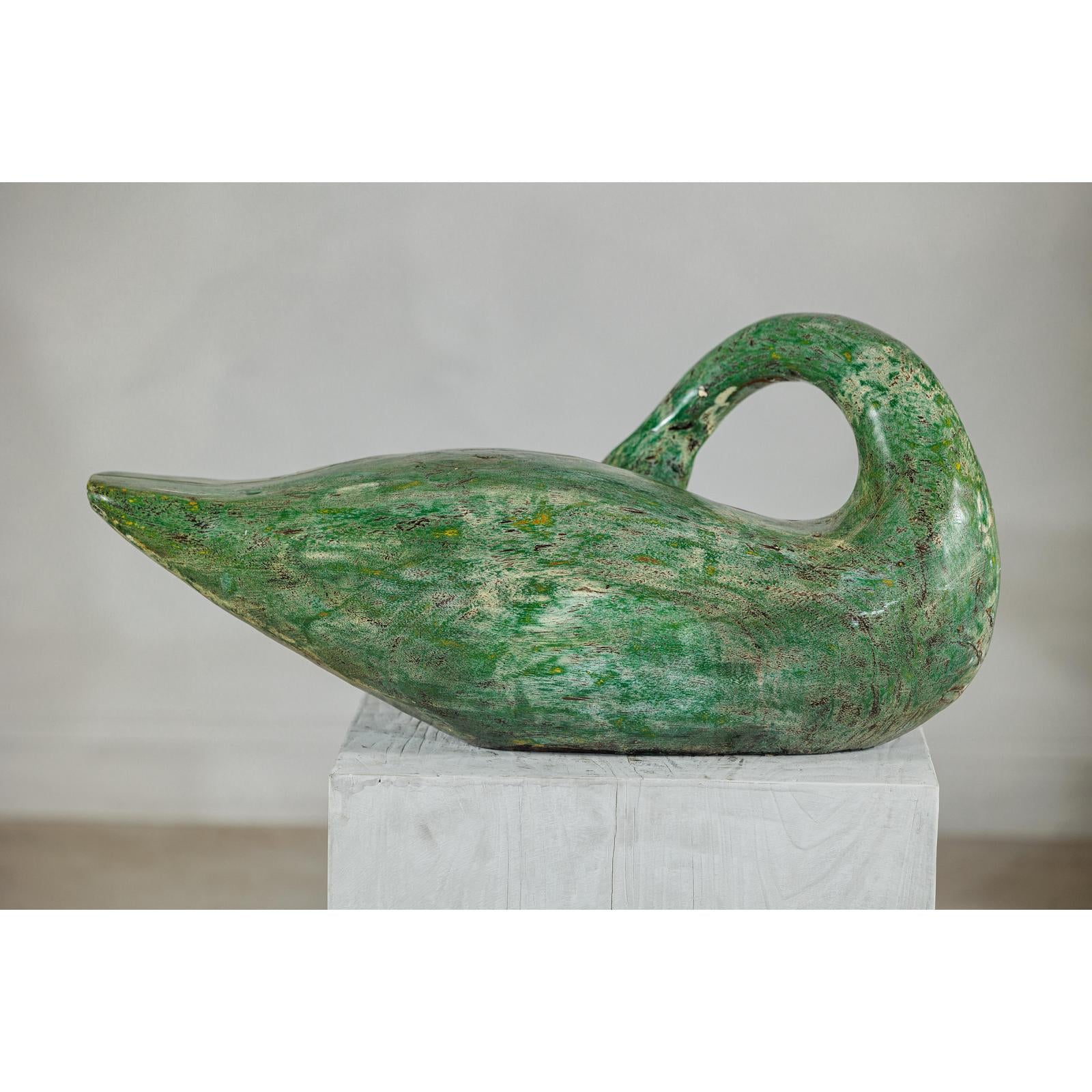 Vintage Green Painted Wooden Swan with Carved Curved Neck-14. Asian &amp; Chinese Furniture, Art, Antiques, Vintage Home Décor for sale at FEA Home