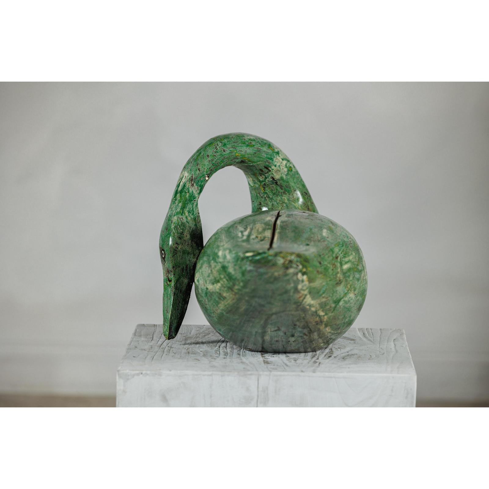 Vintage Green Painted Wooden Swan with Carved Curved Neck-15. Asian &amp; Chinese Furniture, Art, Antiques, Vintage Home Décor for sale at FEA Home