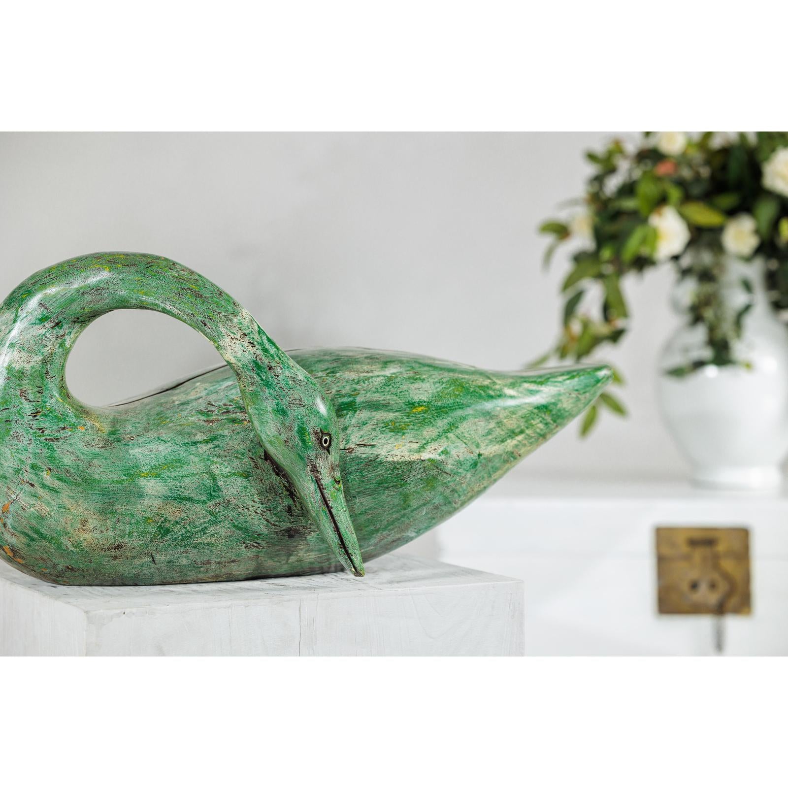 Vintage Green Painted Wooden Swan with Carved Curved Neck-6. Asian &amp; Chinese Furniture, Art, Antiques, Vintage Home Décor for sale at FEA Home