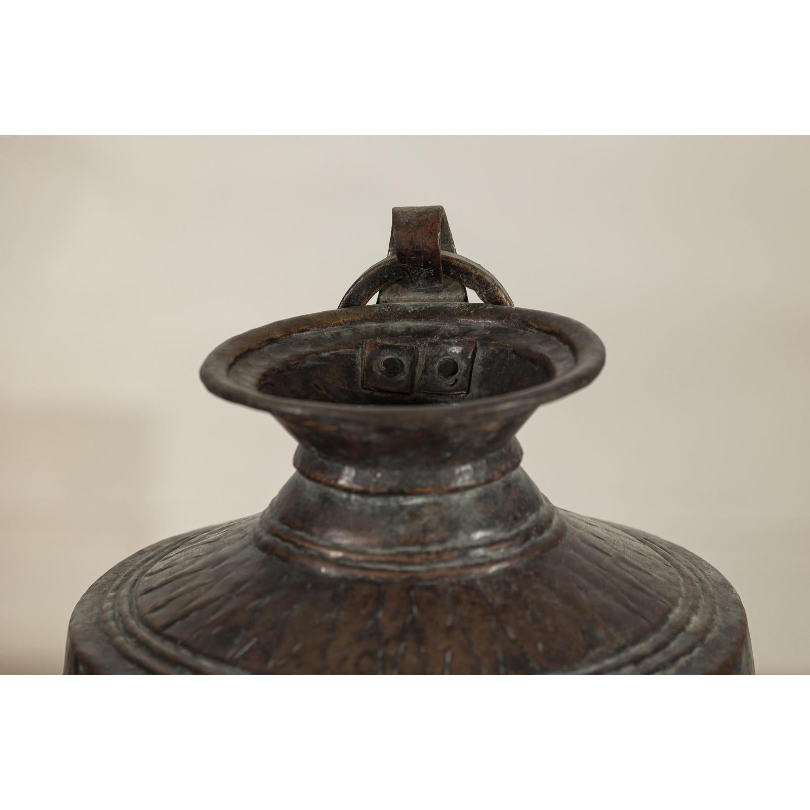 Vintage Hand-Hammered Metal Jug with Ring Handle
