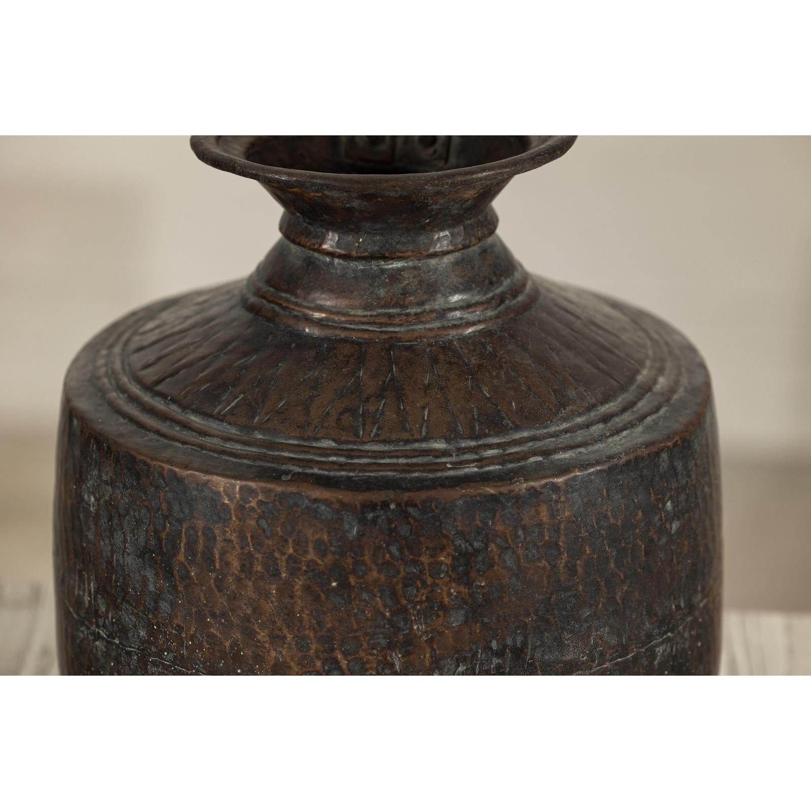 Vintage Hand-Hammered Metal Jug with Ring Handle