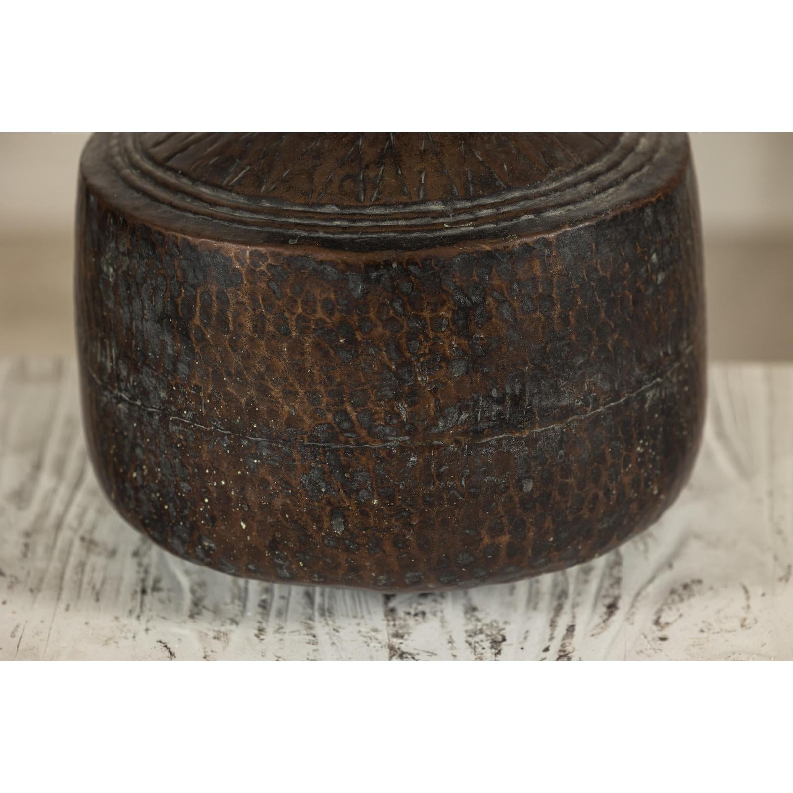 Vintage Hand-Hammered Metal Jug with Ring Handle