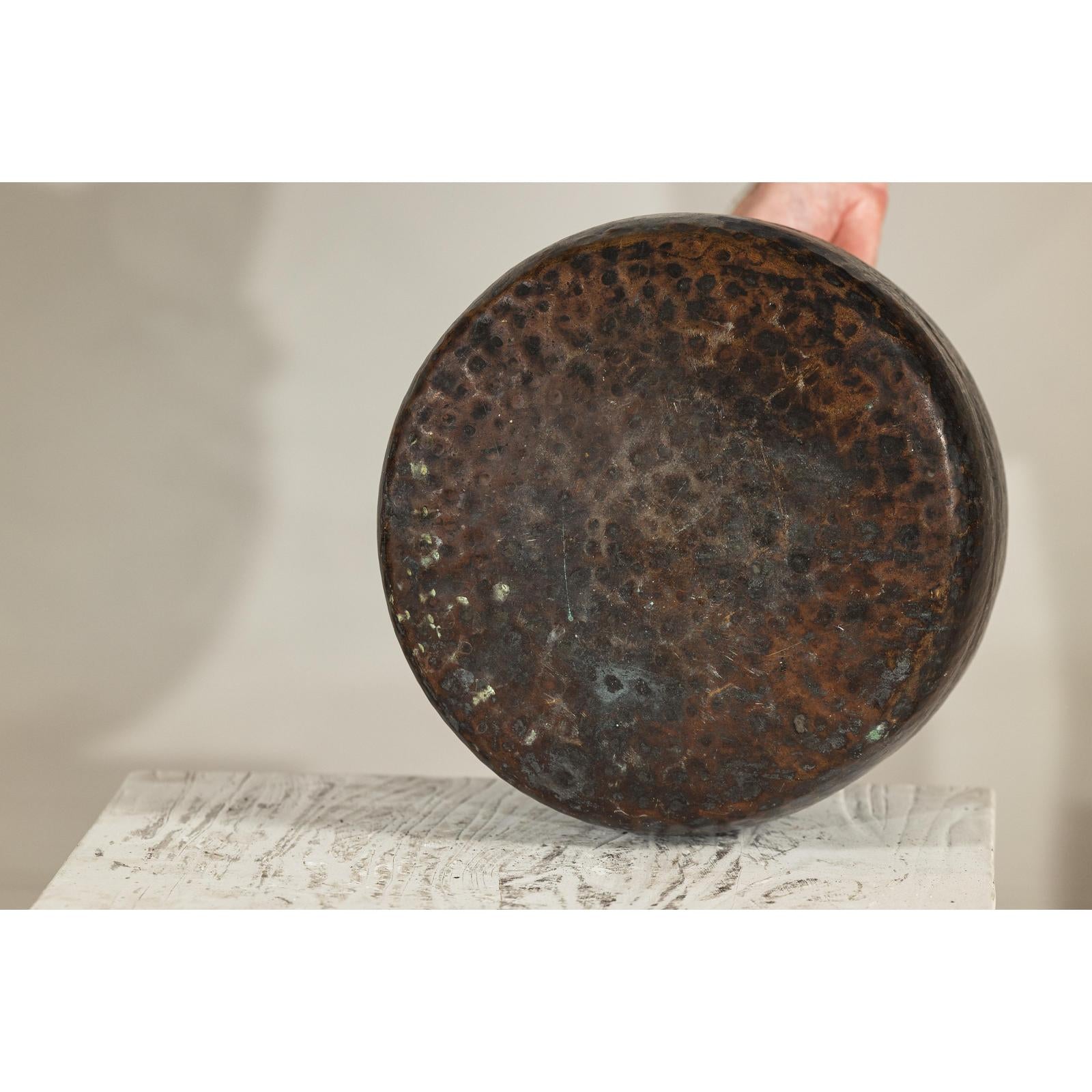 Vintage Hand-Hammered Metal Jug with Ring Handle