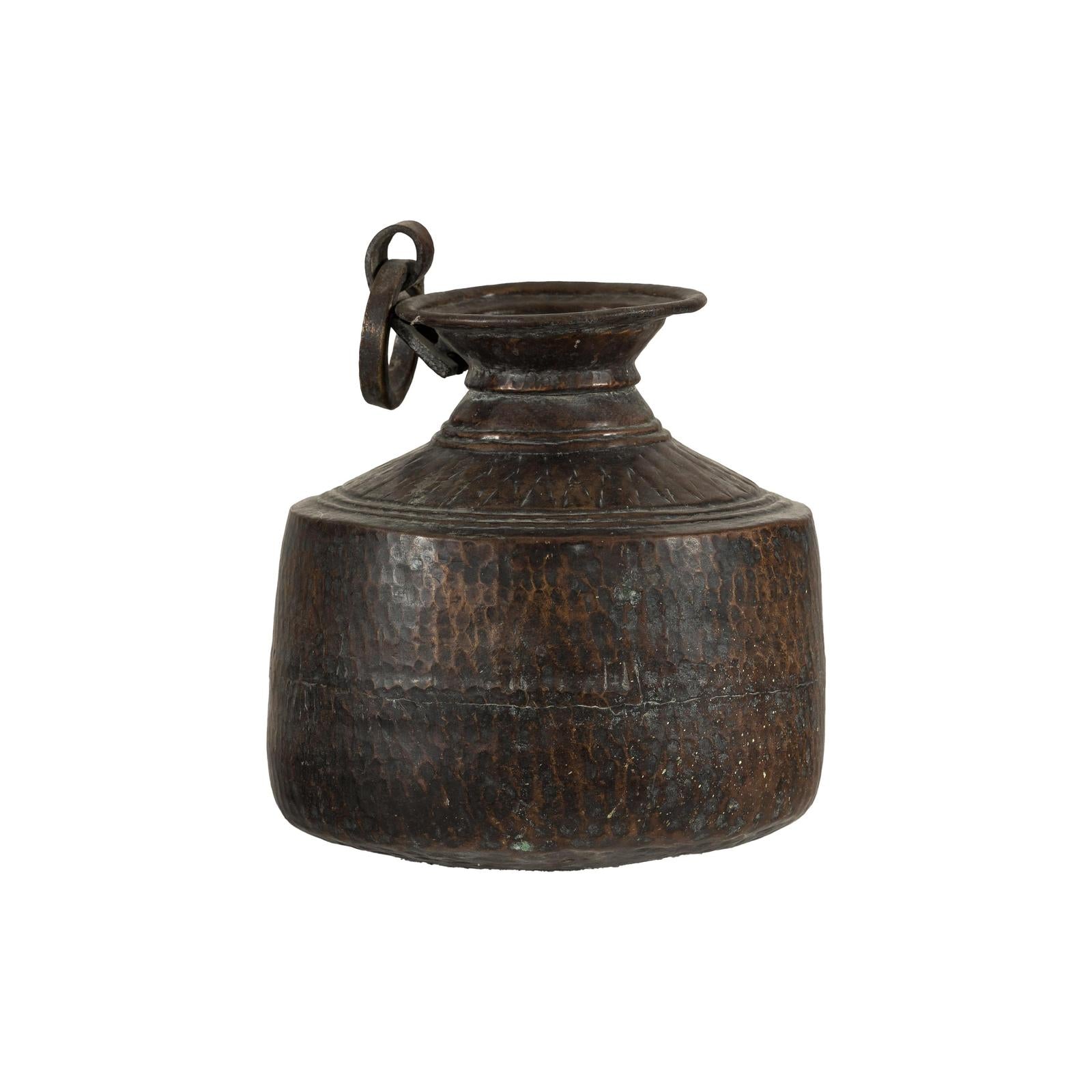Vintage Hand-Hammered Metal Jug with Ring Handle