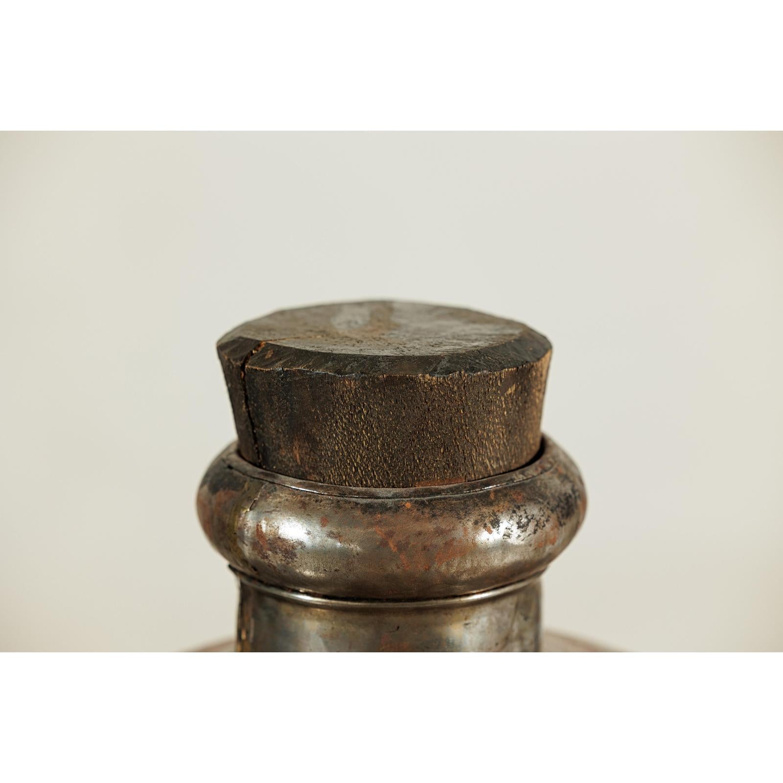 Vintage Handcrafted Metal Water Vessel with Wooden Stopper - image 11
