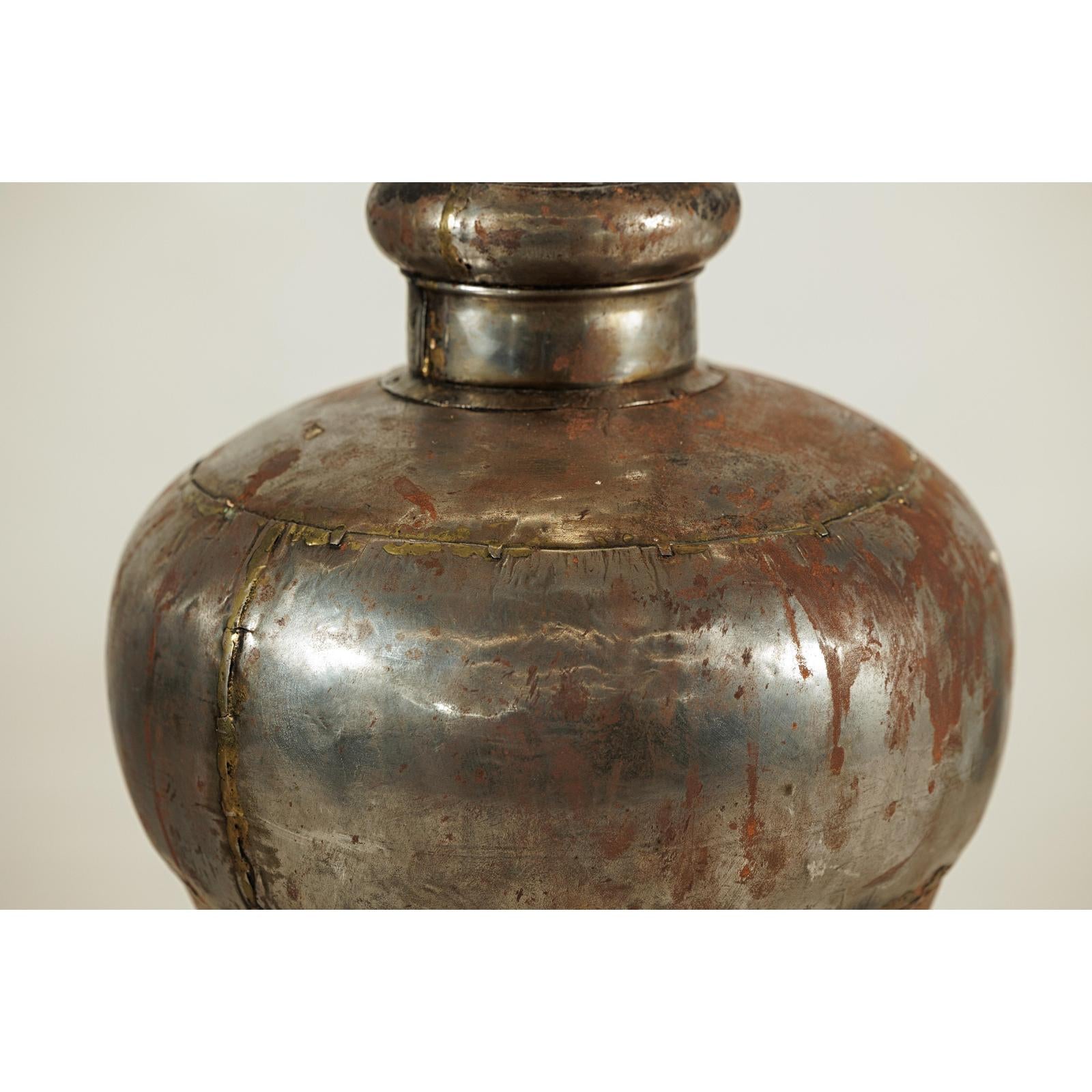 Vintage Handcrafted Metal Water Vessel with Wooden Stopper - image 5