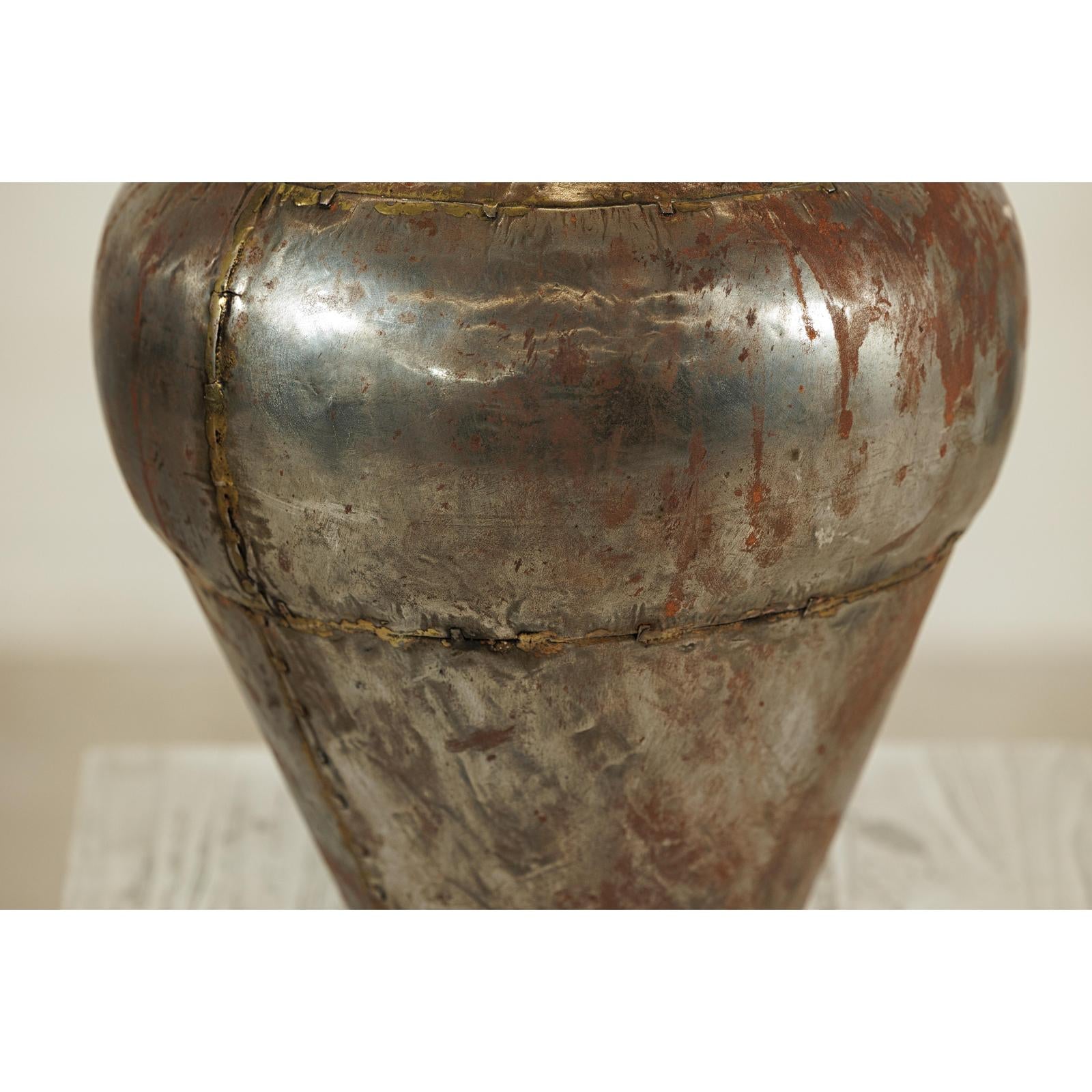 Vintage Handcrafted Metal Water Vessel with Wooden Stopper - image 6