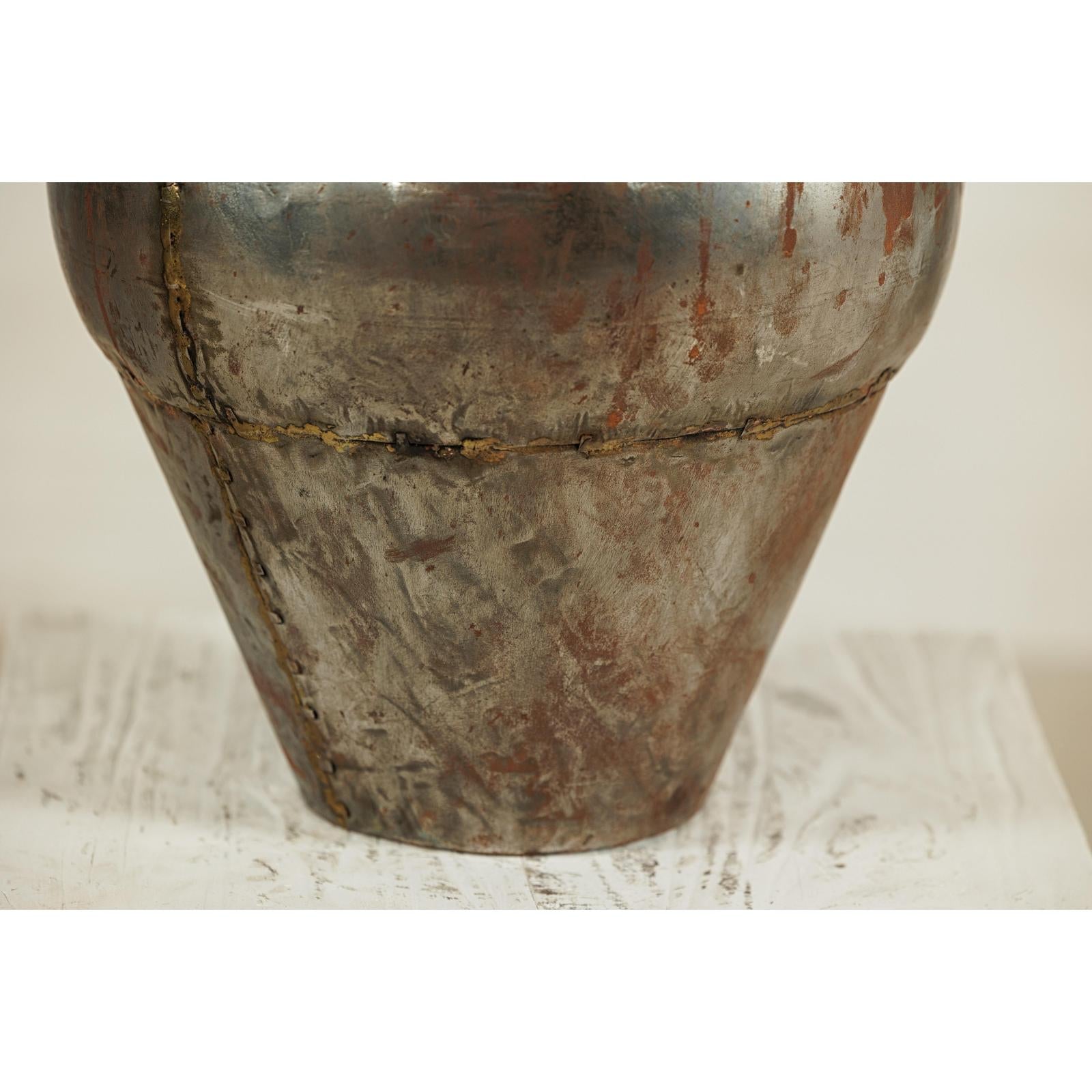 Vintage Handcrafted Metal Water Vessel with Wooden Stopper - image 7