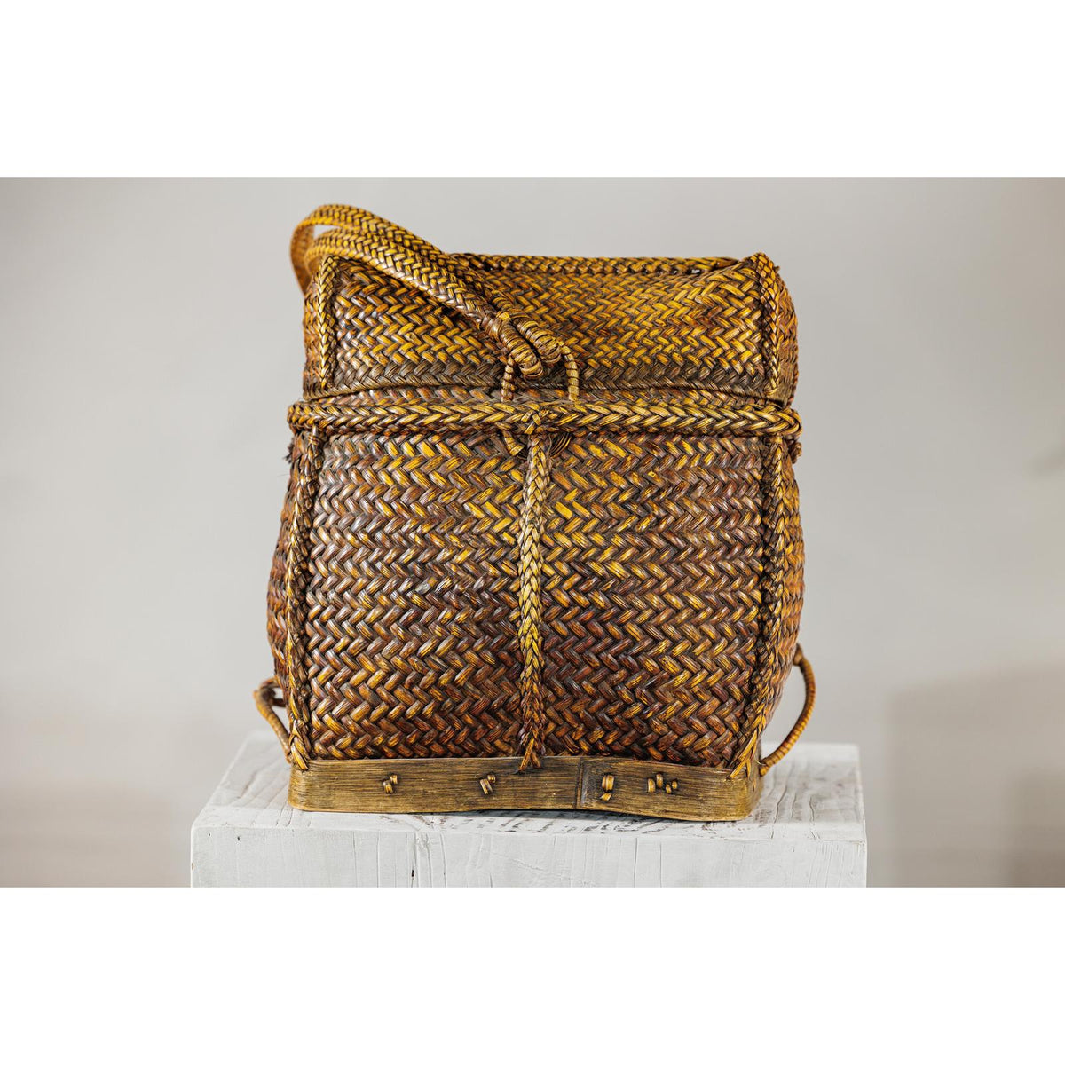 Vintage Handwoven Rattan and Bamboo Backpack Basket | FEA Home