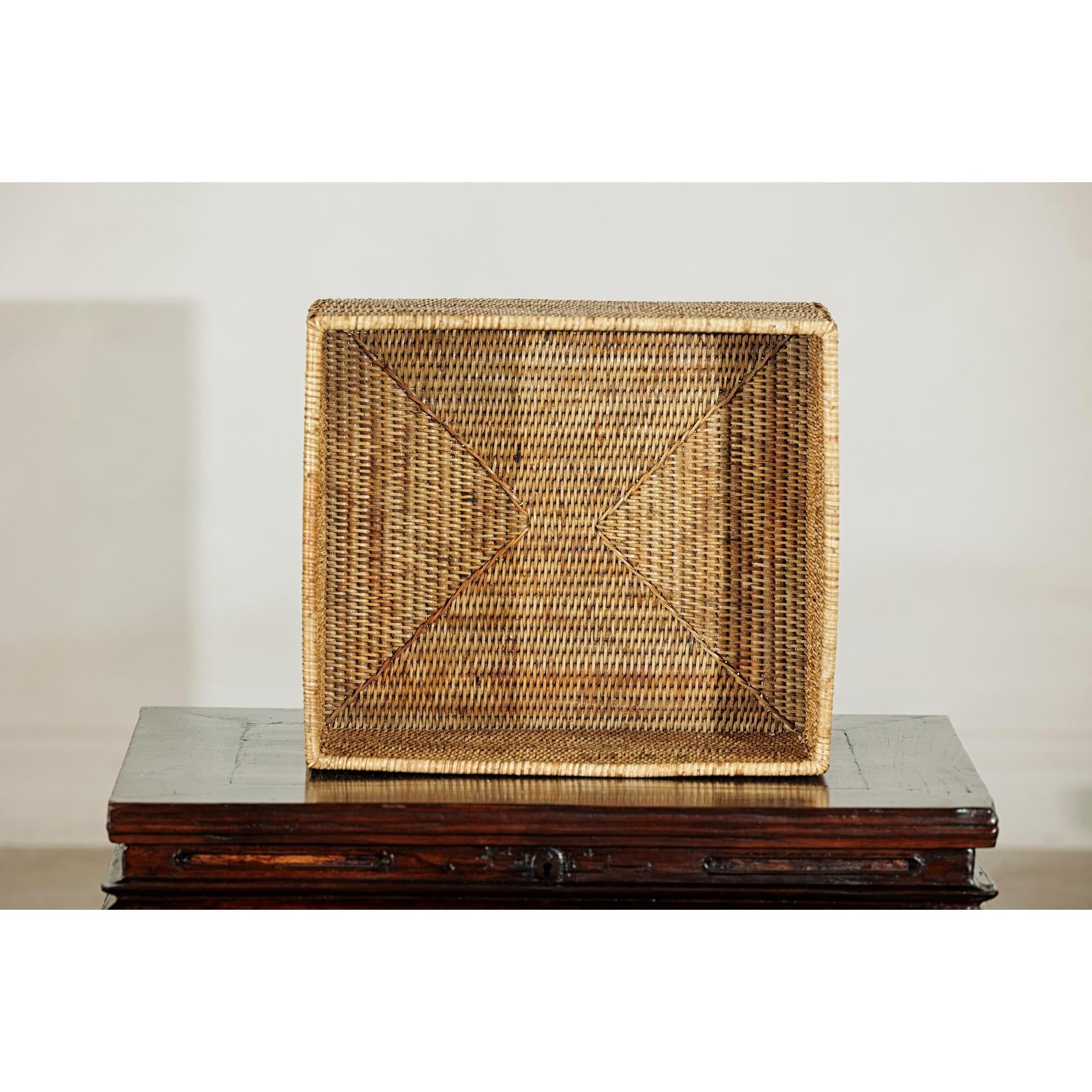 Vintage Handwoven Rattan Rectangular Storage Basket-4. Asian &amp; Chinese Furniture, Art, Antiques, Vintage Home Décor for sale at FEA Home