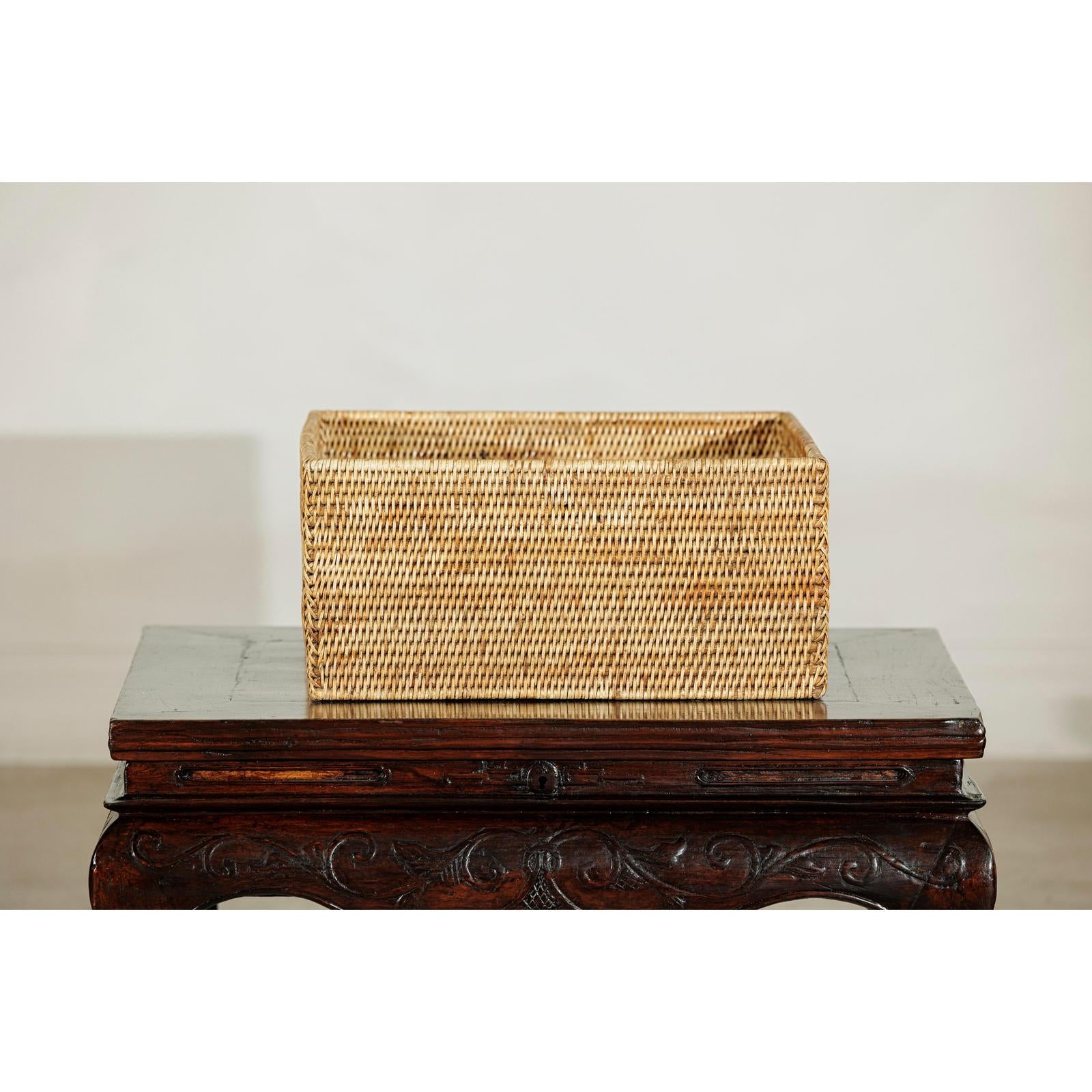 Vintage Handwoven Rattan Rectangular Storage Basket-5. Asian &amp; Chinese Furniture, Art, Antiques, Vintage Home Décor for sale at FEA Home