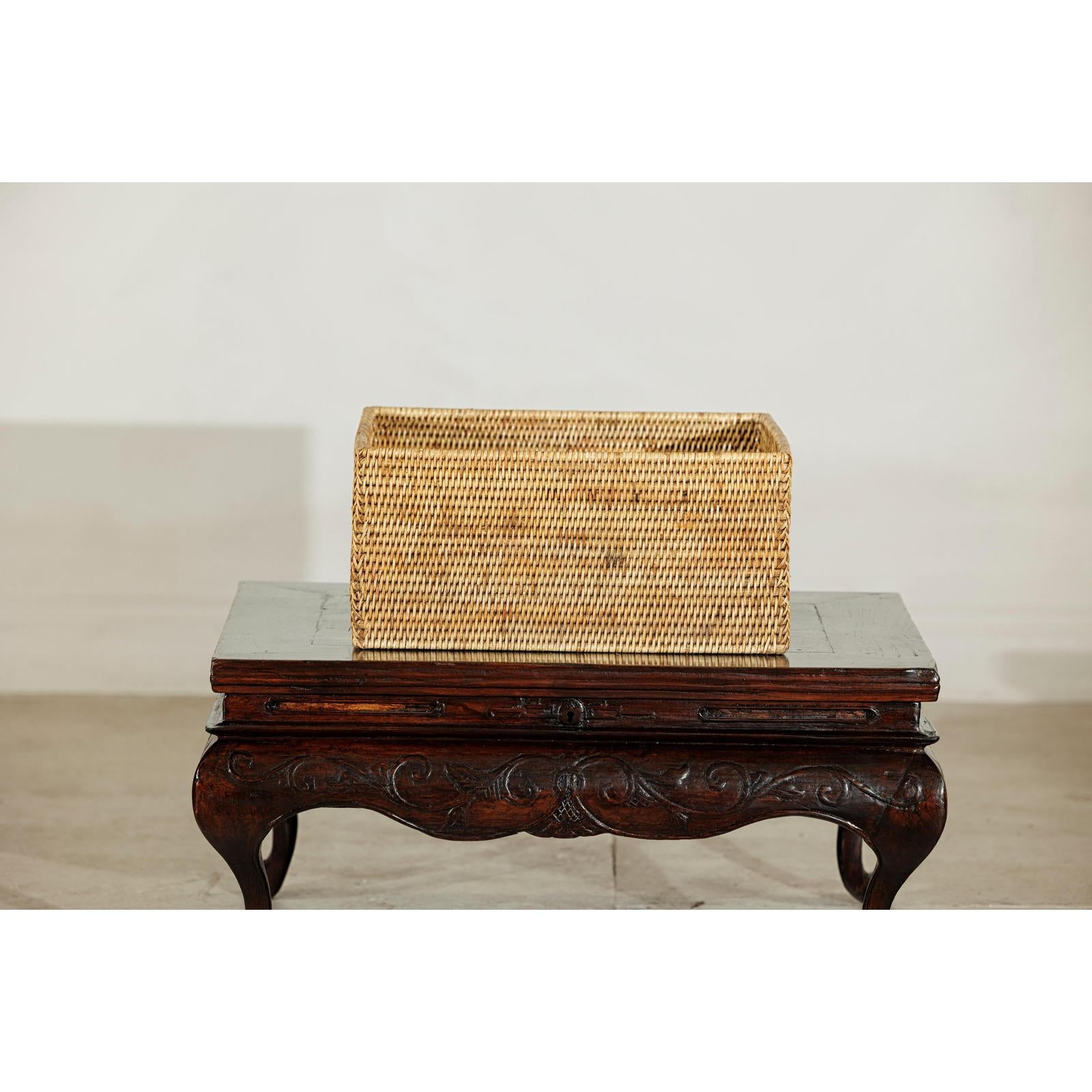 Vintage Handwoven Rattan Rectangular Storage Basket-7. Asian &amp; Chinese Furniture, Art, Antiques, Vintage Home Décor for sale at FEA Home