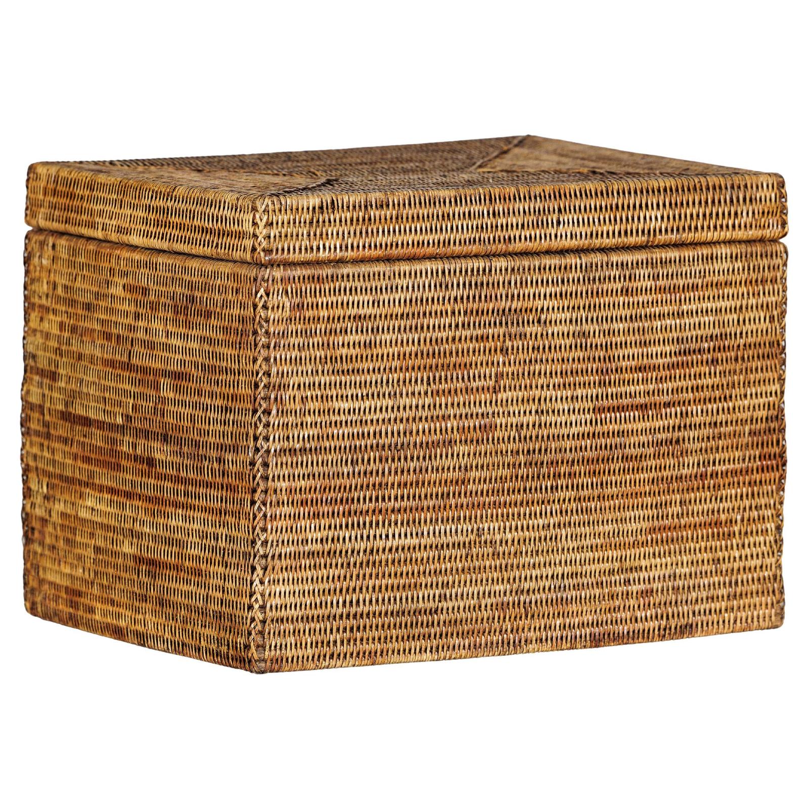 Vintage Handwoven Rattan Storage Box with Removable Lid in Country Style-1. Asian &amp; Chinese Furniture, Art, Antiques, Vintage Home Décor for sale at FEA Home