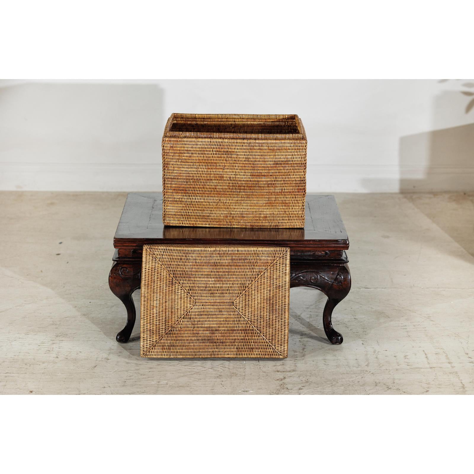 Vintage Handwoven Rattan Storage Box with Removable Lid in Country Style-10. Asian &amp; Chinese Furniture, Art, Antiques, Vintage Home Décor for sale at FEA Home