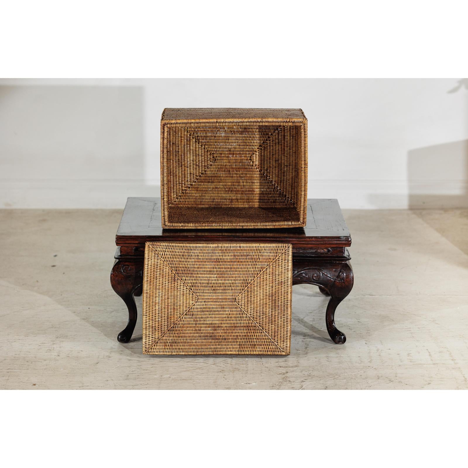 Vintage Handwoven Rattan Storage Box with Removable Lid in Country Style-11. Asian &amp; Chinese Furniture, Art, Antiques, Vintage Home Décor for sale at FEA Home