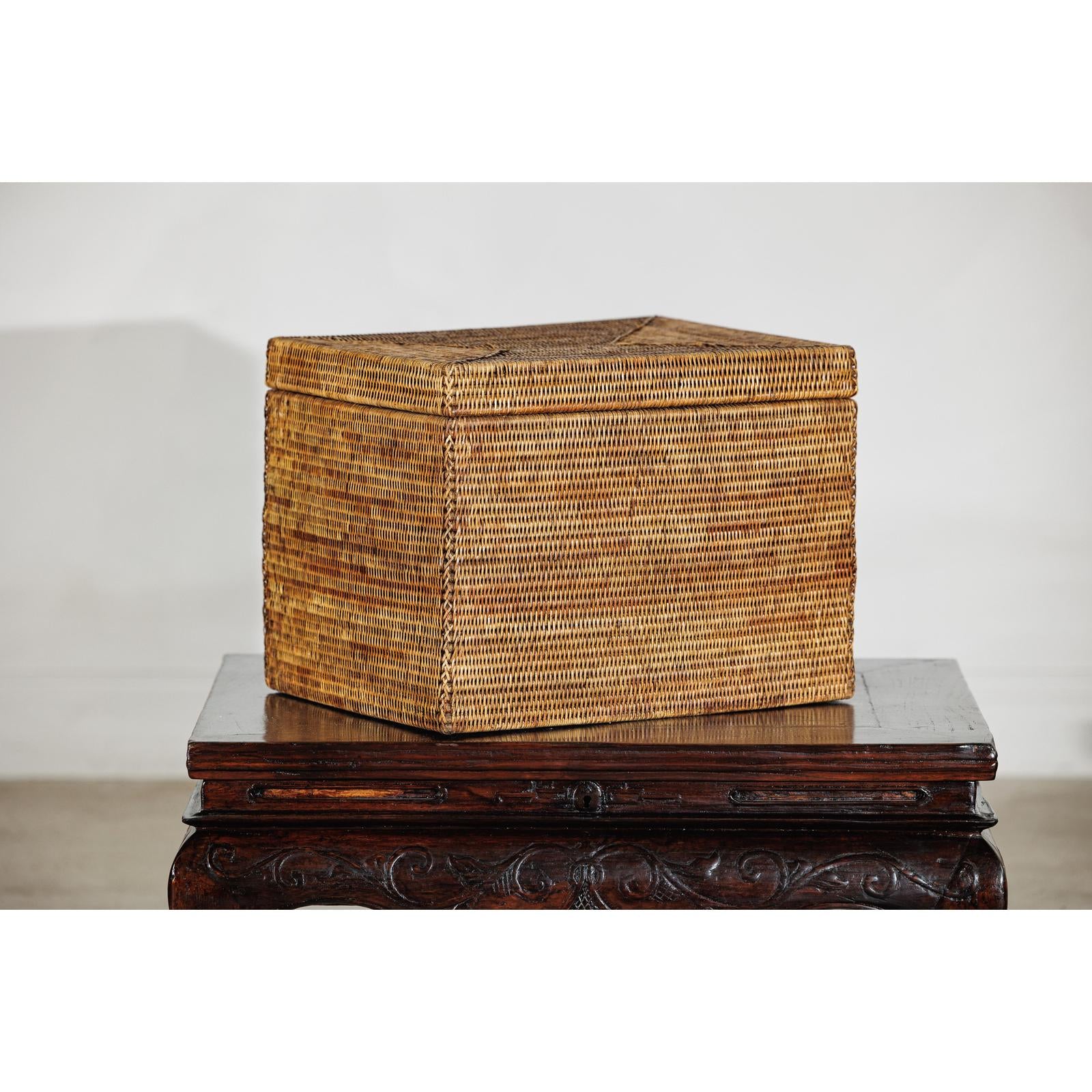 Vintage Handwoven Rattan Storage Box with Removable Lid in Country Style-12. Asian &amp; Chinese Furniture, Art, Antiques, Vintage Home Décor for sale at FEA Home