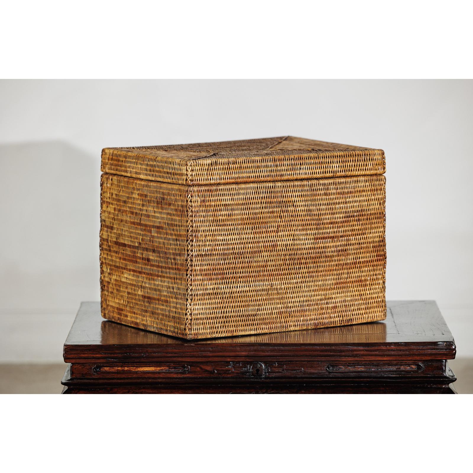 Vintage Handwoven Rattan Storage Box with Removable Lid in Country Style-13. Asian &amp; Chinese Furniture, Art, Antiques, Vintage Home Décor for sale at FEA Home