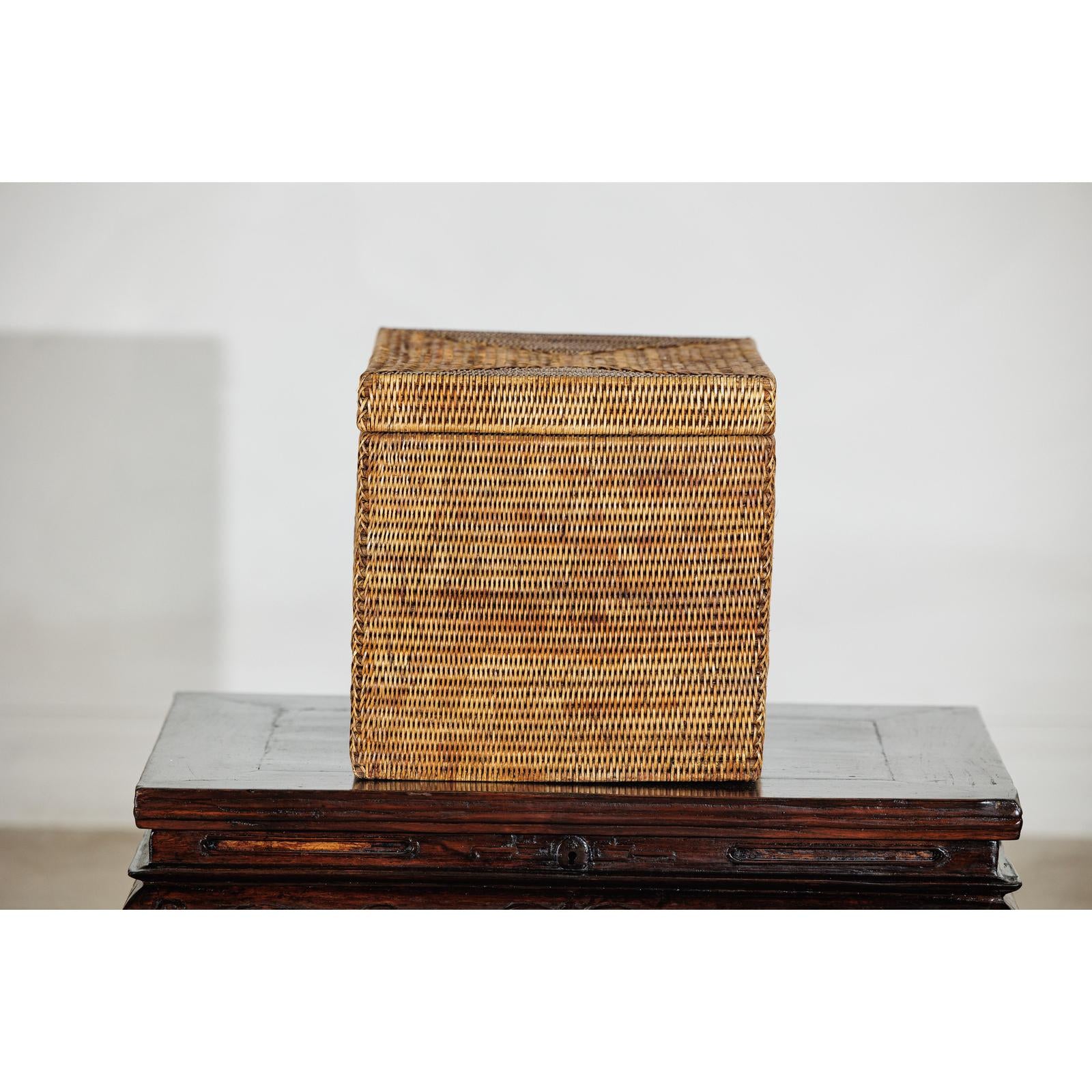 Vintage Handwoven Rattan Storage Box with Removable Lid in Country Style-14. Asian &amp; Chinese Furniture, Art, Antiques, Vintage Home Décor for sale at FEA Home