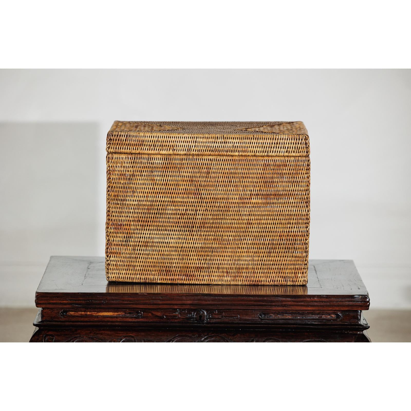 Vintage Handwoven Rattan Storage Box with Removable Lid in Country Style-15. Asian &amp; Chinese Furniture, Art, Antiques, Vintage Home Décor for sale at FEA Home