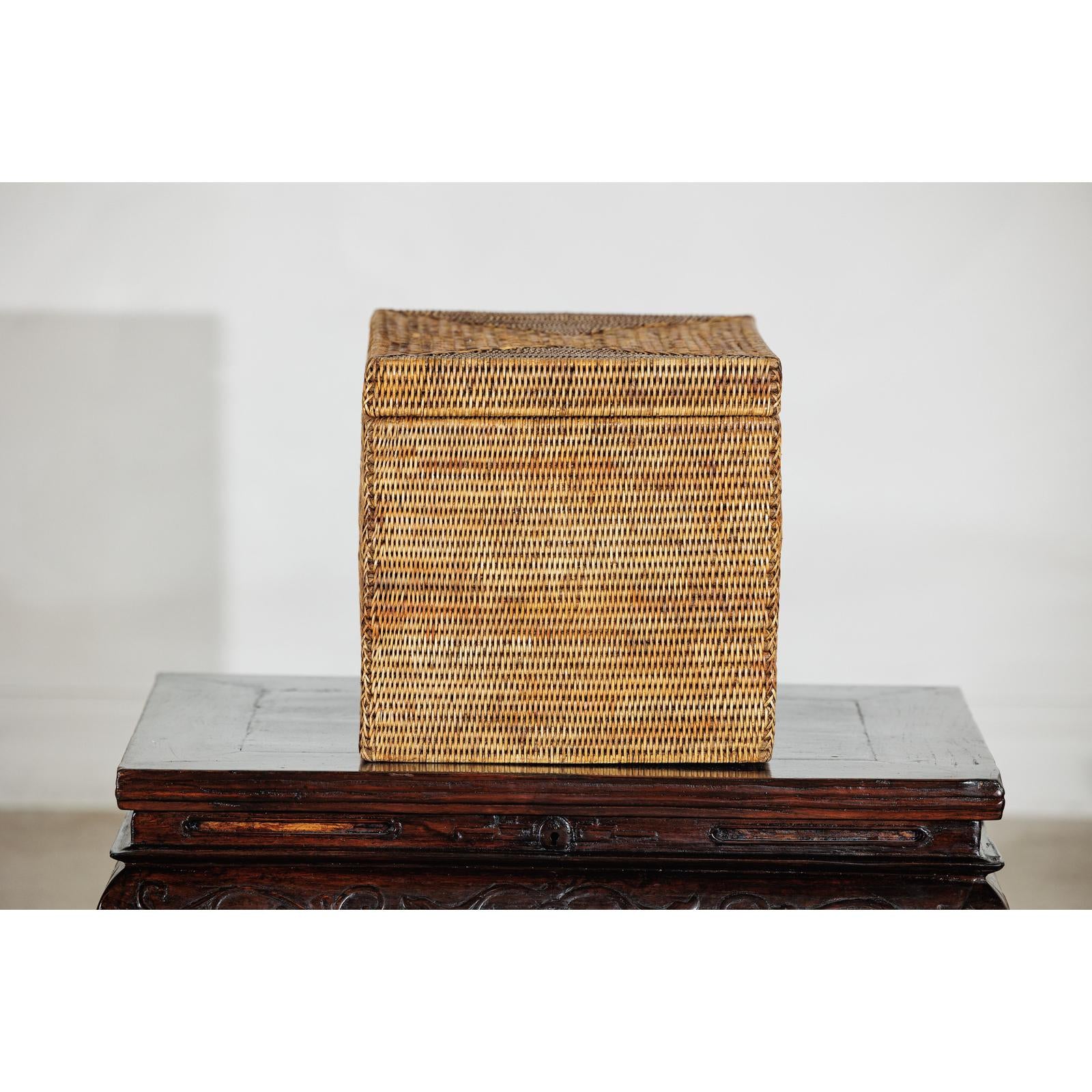 Vintage Handwoven Rattan Storage Box with Removable Lid in Country Style-16. Asian &amp; Chinese Furniture, Art, Antiques, Vintage Home Décor for sale at FEA Home