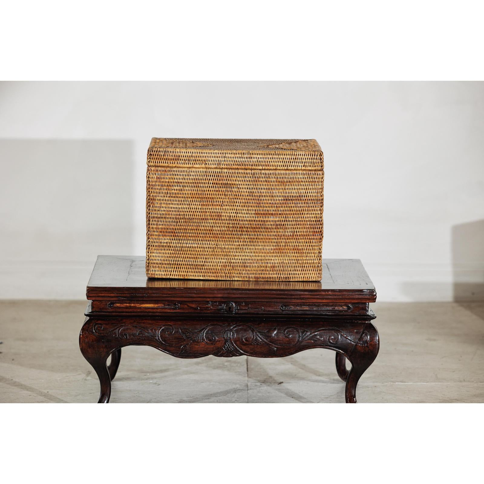 Vintage Handwoven Rattan Storage Box with Removable Lid in Country Style-17. Asian &amp; Chinese Furniture, Art, Antiques, Vintage Home Décor for sale at FEA Home