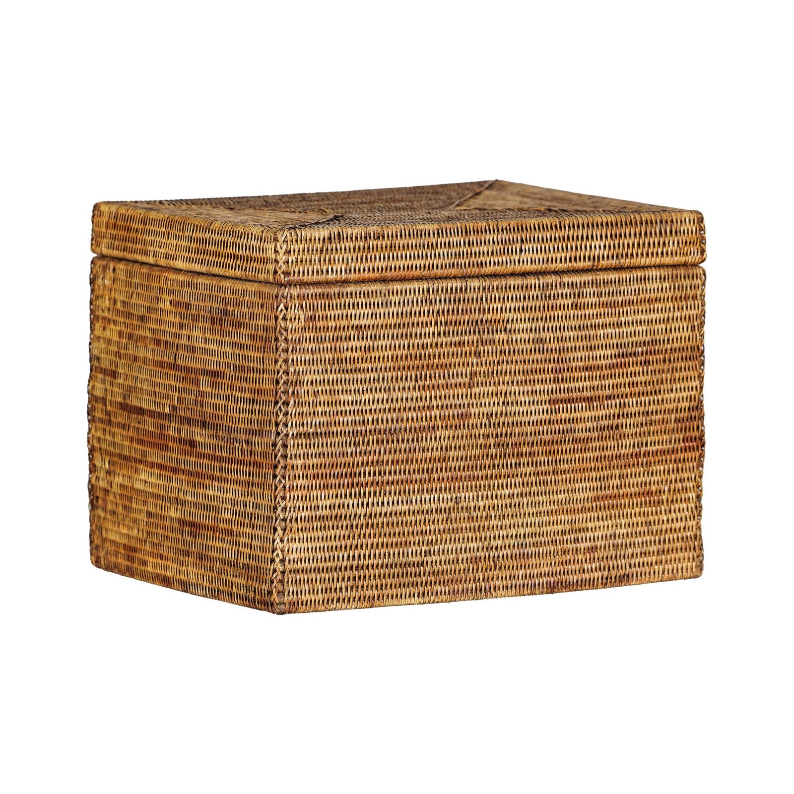 Vintage Handwoven Rattan Storage Box with Removable Lid in Country Style-18. Asian &amp; Chinese Furniture, Art, Antiques, Vintage Home Décor for sale at FEA Home
