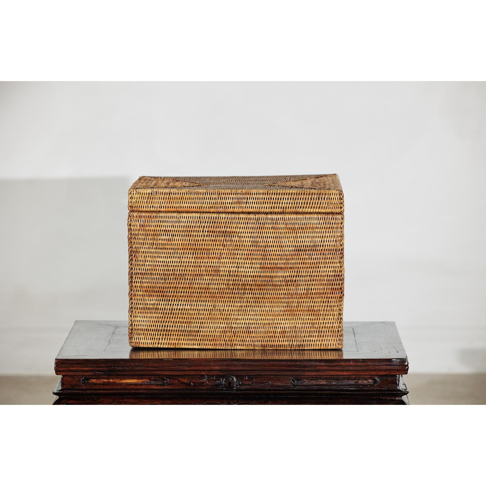 Vintage Handwoven Rattan Storage Box with Removable Lid in Country Style-4. Asian &amp; Chinese Furniture, Art, Antiques, Vintage Home Décor for sale at FEA Home