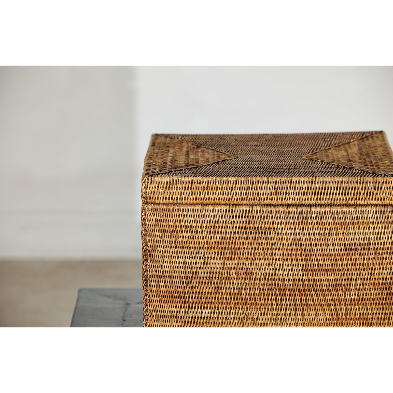 Vintage Handwoven Rattan Storage Box with Removable Lid in Country Style-5. Asian &amp; Chinese Furniture, Art, Antiques, Vintage Home Décor for sale at FEA Home