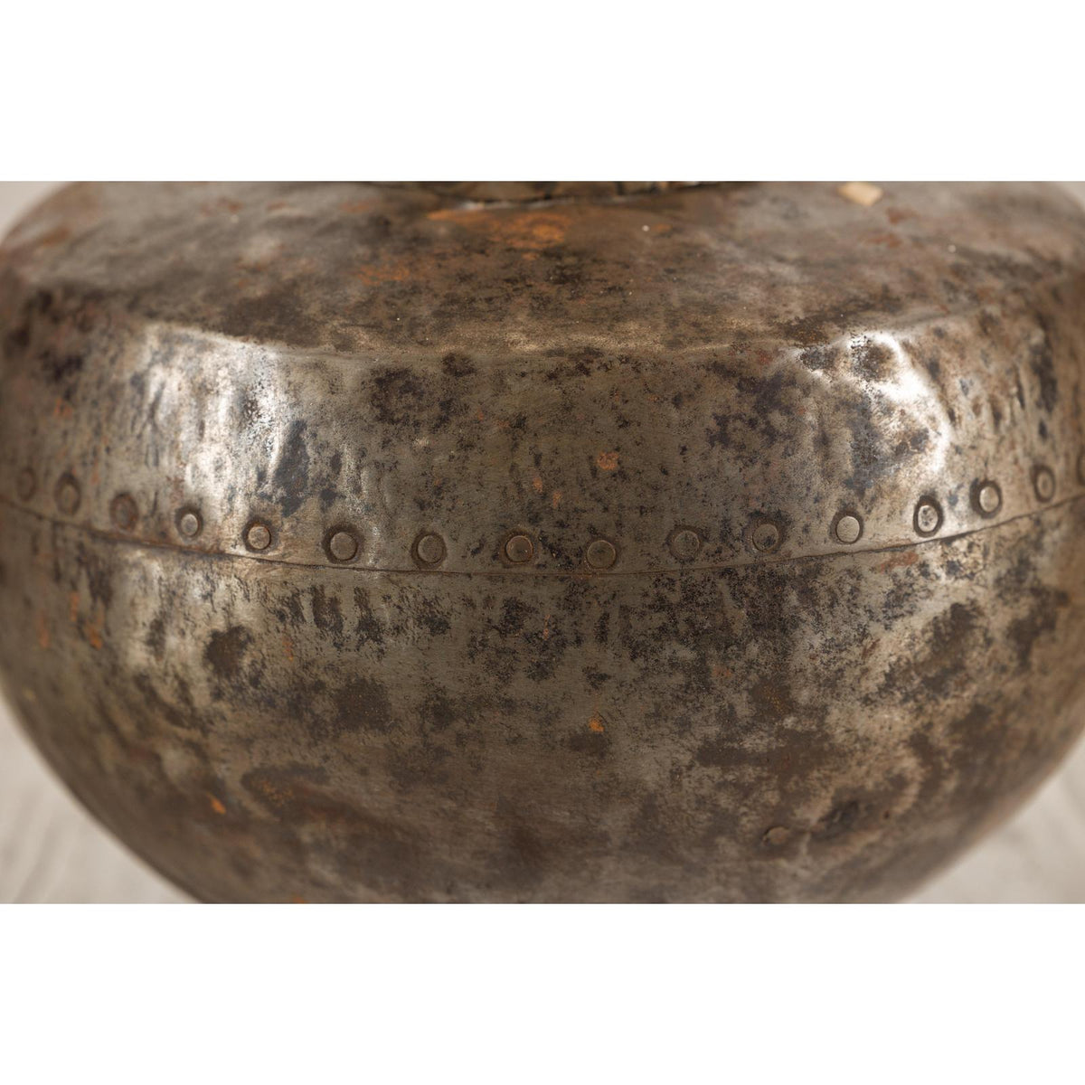 Vintage Indian hammered metal water vessel, view 12