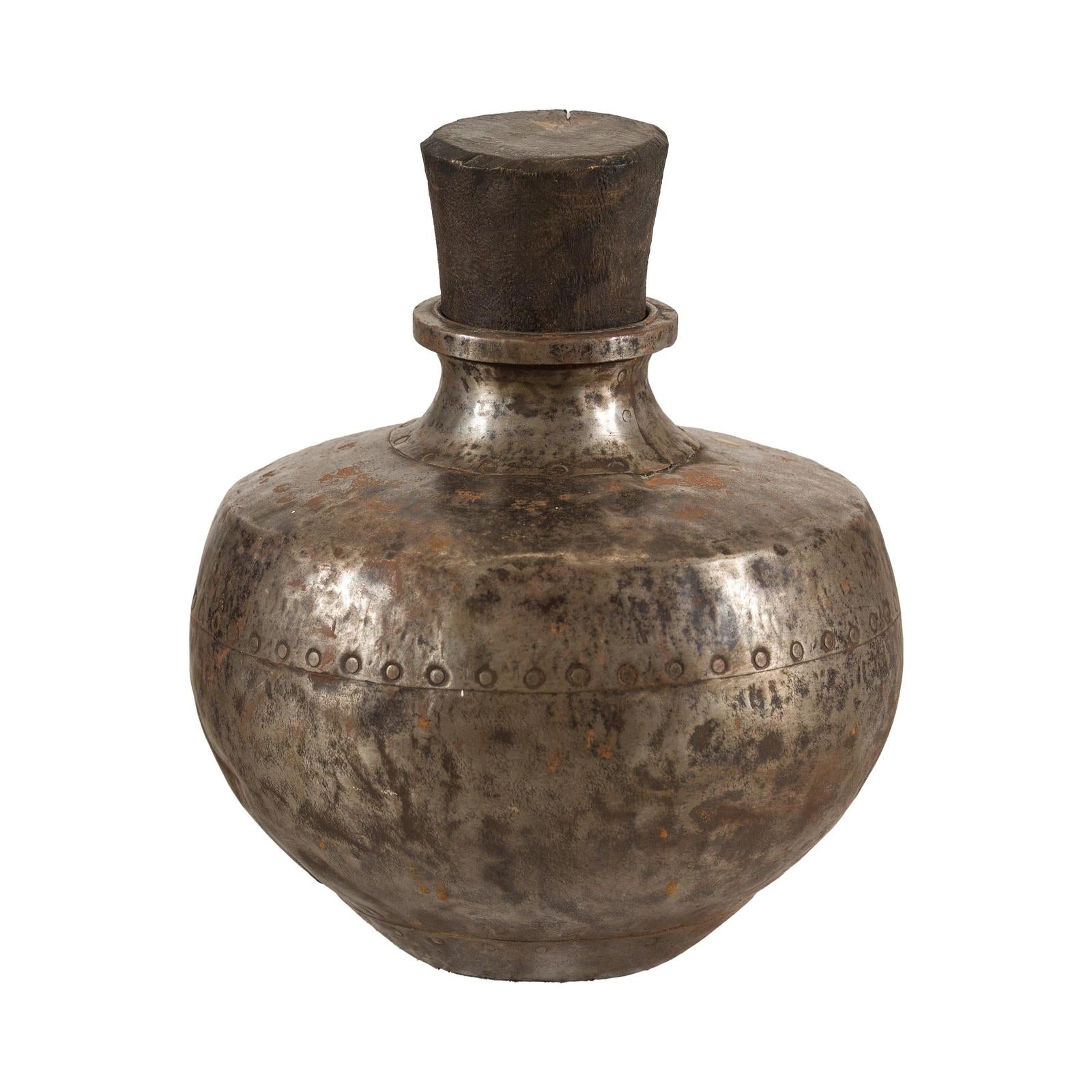 Vintage Indian hammered metal water vessel, view 13