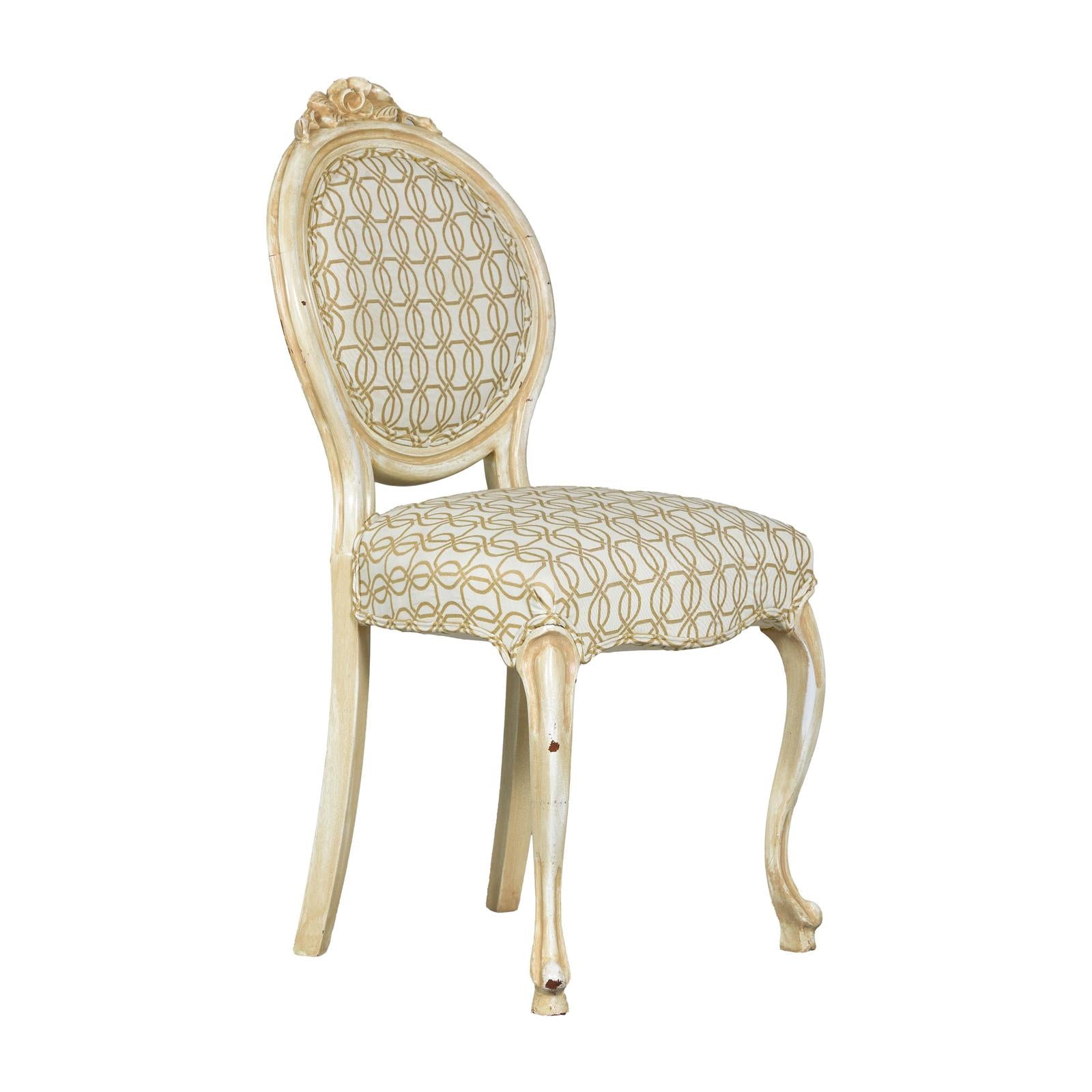 Vintage Louis XV-Style Side Chair with Floral Carving and Patterned Fabric-14. Asian &amp; Chinese Furniture, Art, Antiques, Vintage Home Décor for sale at FEA Home