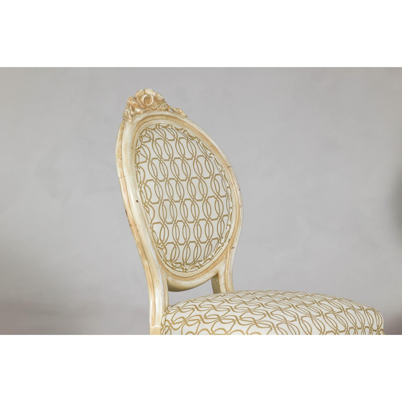 Vintage Louis XV-Style Side Chair with Floral Carving and Patterned Fabric-8. Asian &amp; Chinese Furniture, Art, Antiques, Vintage Home Décor for sale at FEA Home