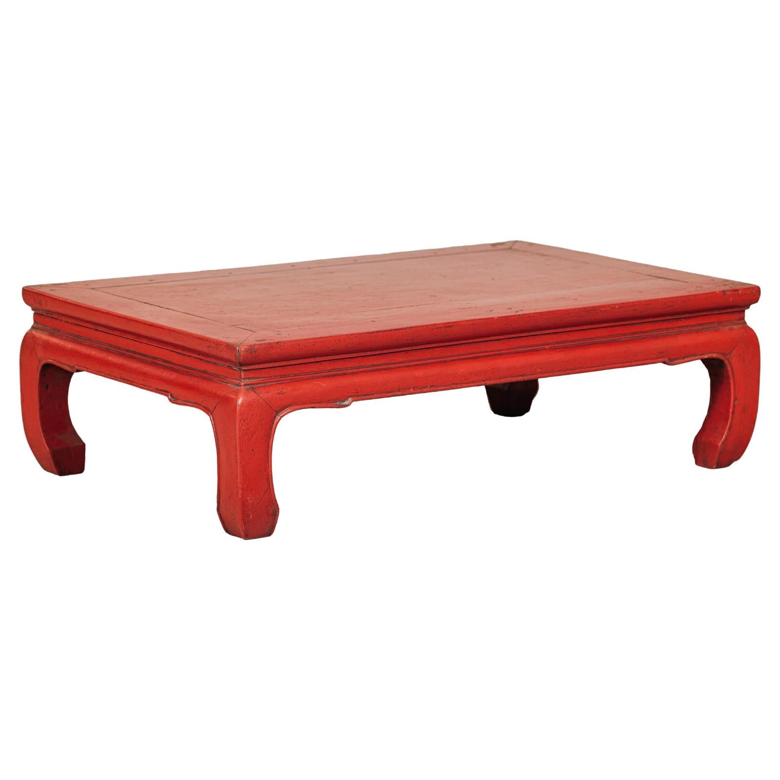 Vintage Low Red Lacquer Coffee Table with Curved Legs-1. Asian & Chinese Furniture, Art, Antiques, Vintage Home Décor for sale at FEA Home