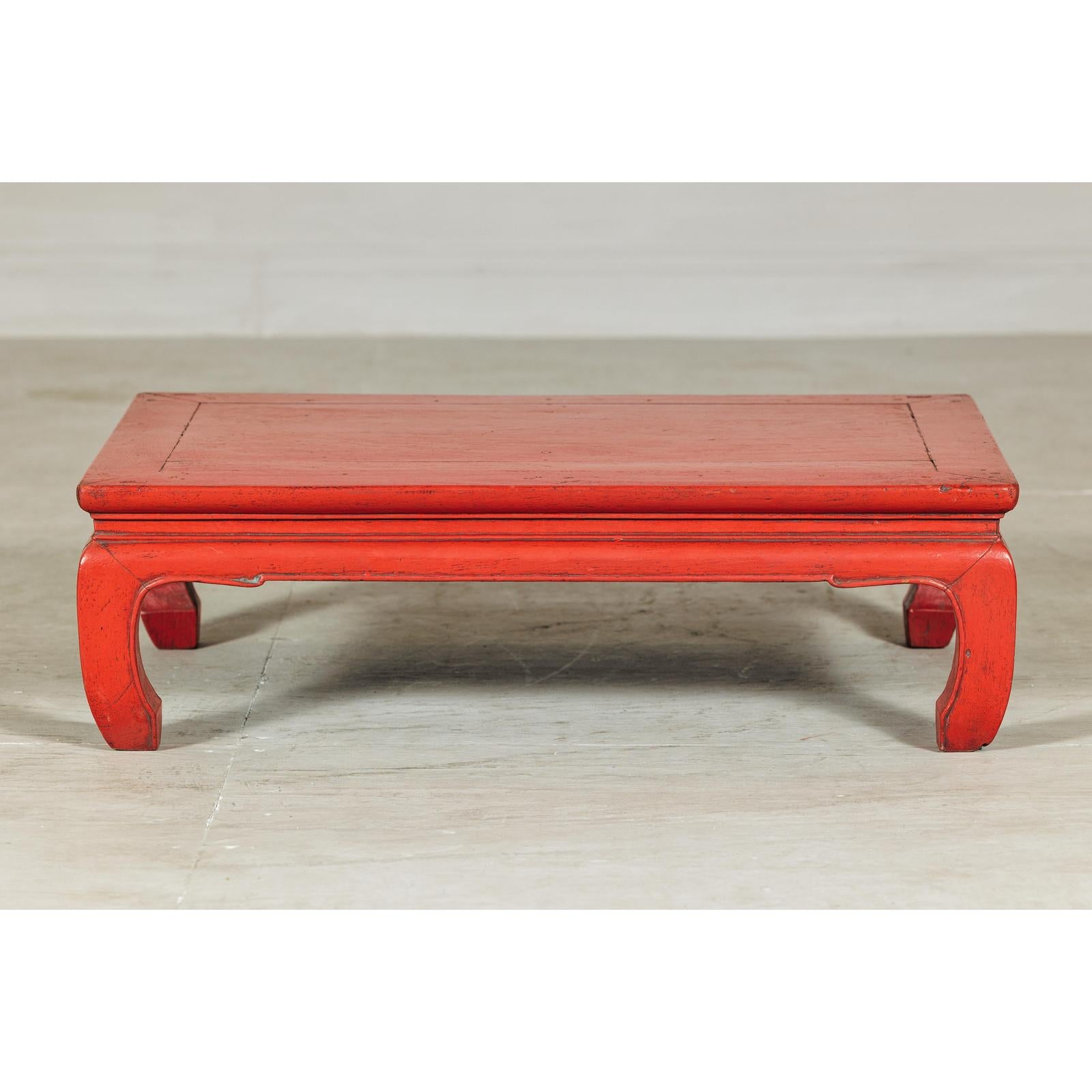 Vintage Low Red Lacquer Coffee Table with Curved Legs-10. Asian &amp; Chinese Furniture, Art, Antiques, Vintage Home Décor for sale at FEA Home