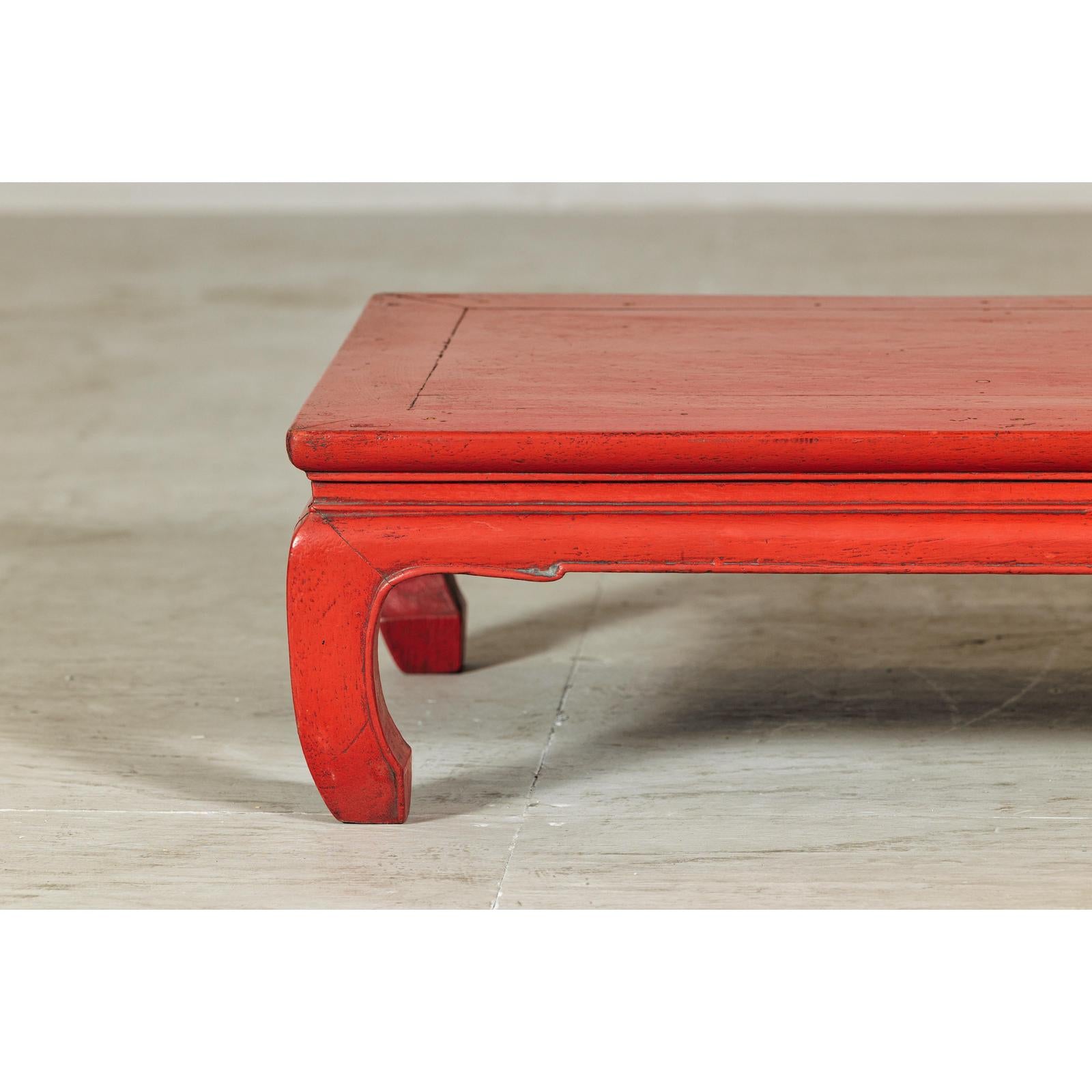Vintage Low Red Lacquer Coffee Table with Curved Legs-2. Asian & Chinese Furniture, Art, Antiques, Vintage Home Décor for sale at FEA Home