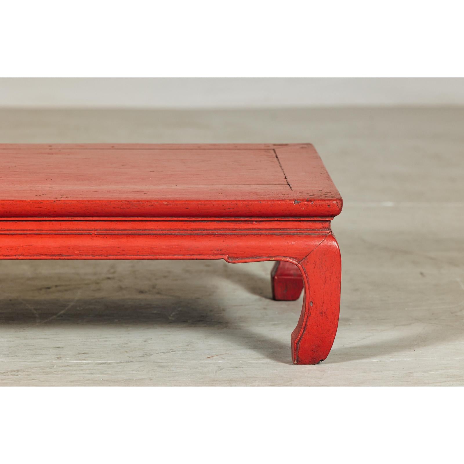 Vintage Low Red Lacquer Coffee Table with Curved Legs-3. Asian &amp; Chinese Furniture, Art, Antiques, Vintage Home Décor for sale at FEA Home