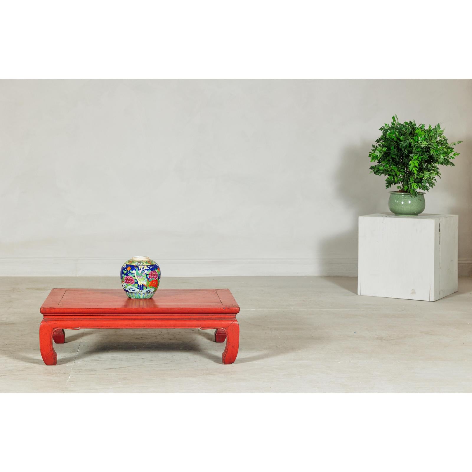 Vintage Low Red Lacquer Coffee Table with Curved Legs-4. Asian &amp; Chinese Furniture, Art, Antiques, Vintage Home Décor for sale at FEA Home