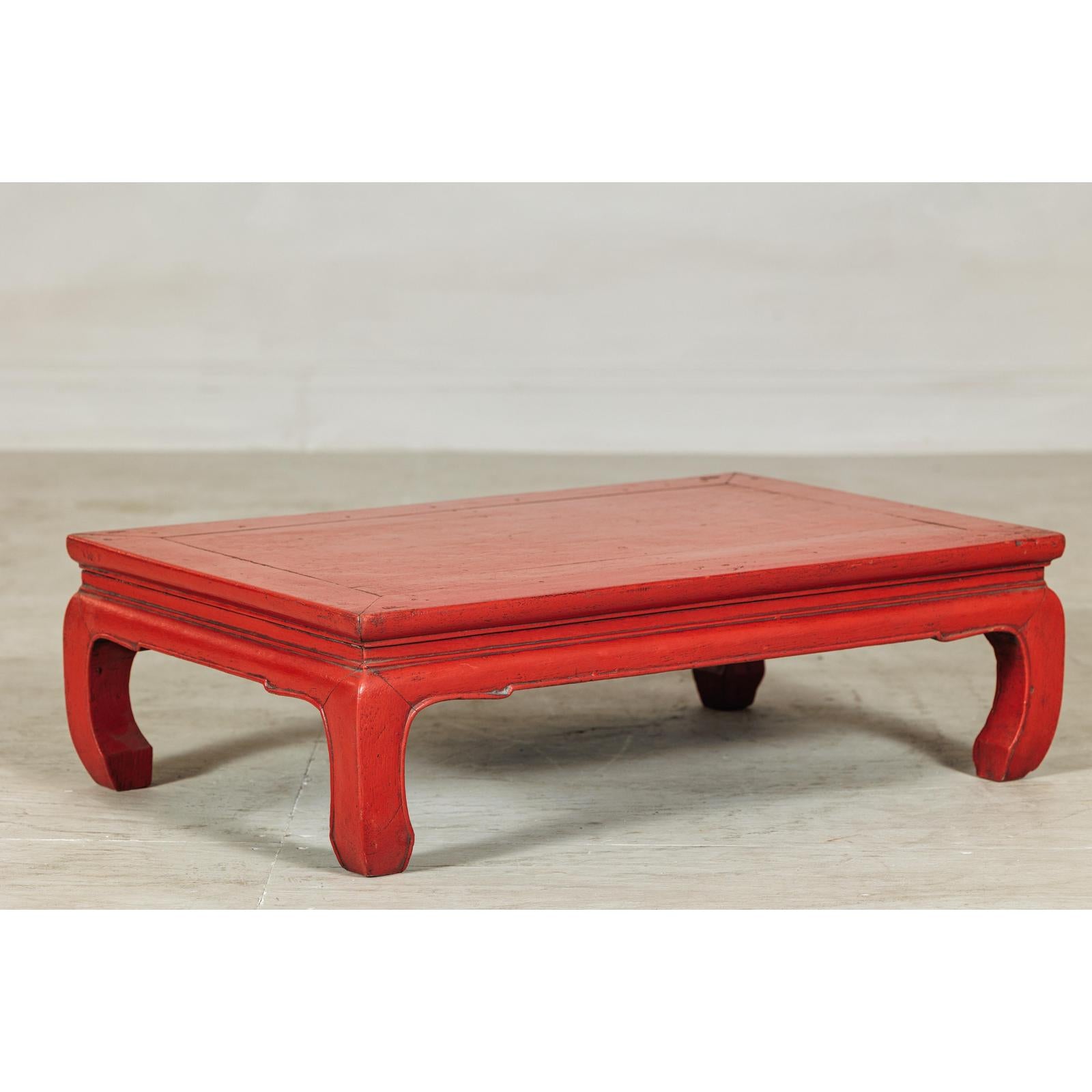 Vintage Low Red Lacquer Coffee Table with Curved Legs-5. Asian &amp; Chinese Furniture, Art, Antiques, Vintage Home Décor for sale at FEA Home