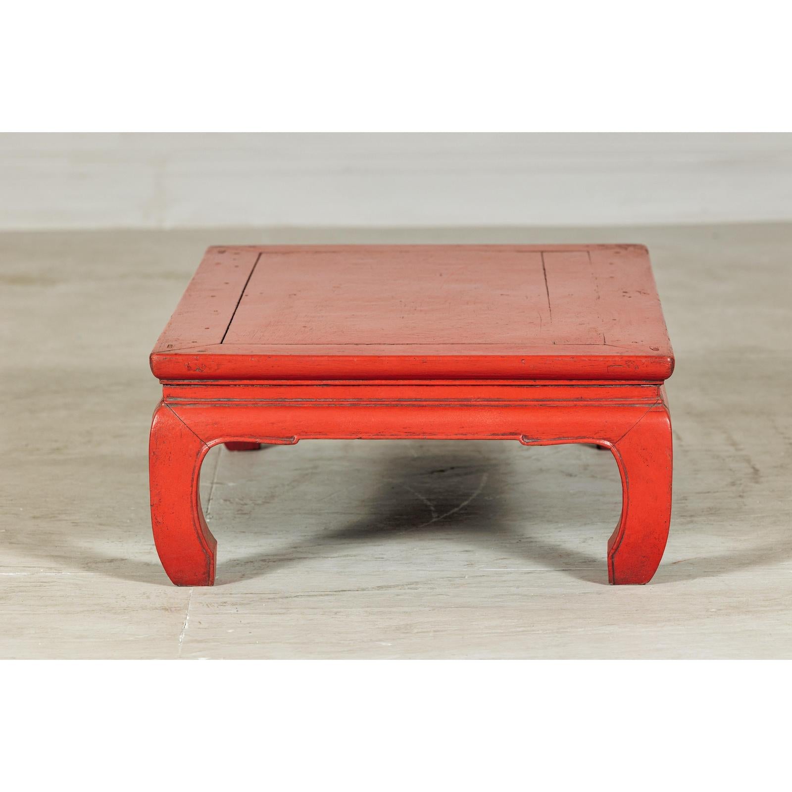 Vintage Low Red Lacquer Coffee Table with Curved Legs-6. Asian &amp; Chinese Furniture, Art, Antiques, Vintage Home Décor for sale at FEA Home