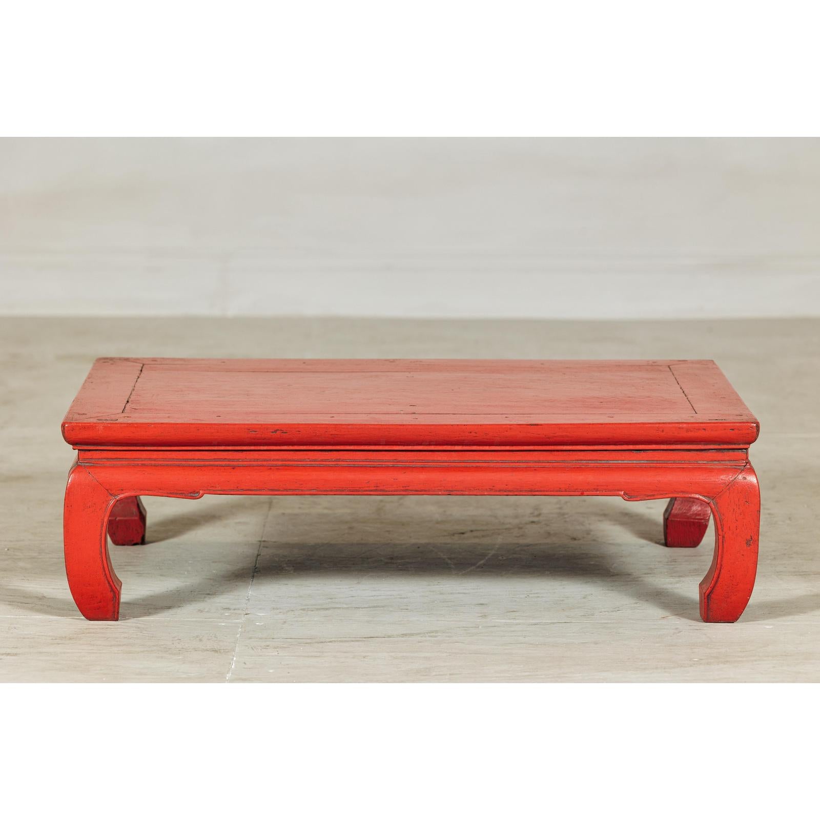 Vintage Low Red Lacquer Coffee Table with Curved Legs-7. Asian &amp; Chinese Furniture, Art, Antiques, Vintage Home Décor for sale at FEA Home