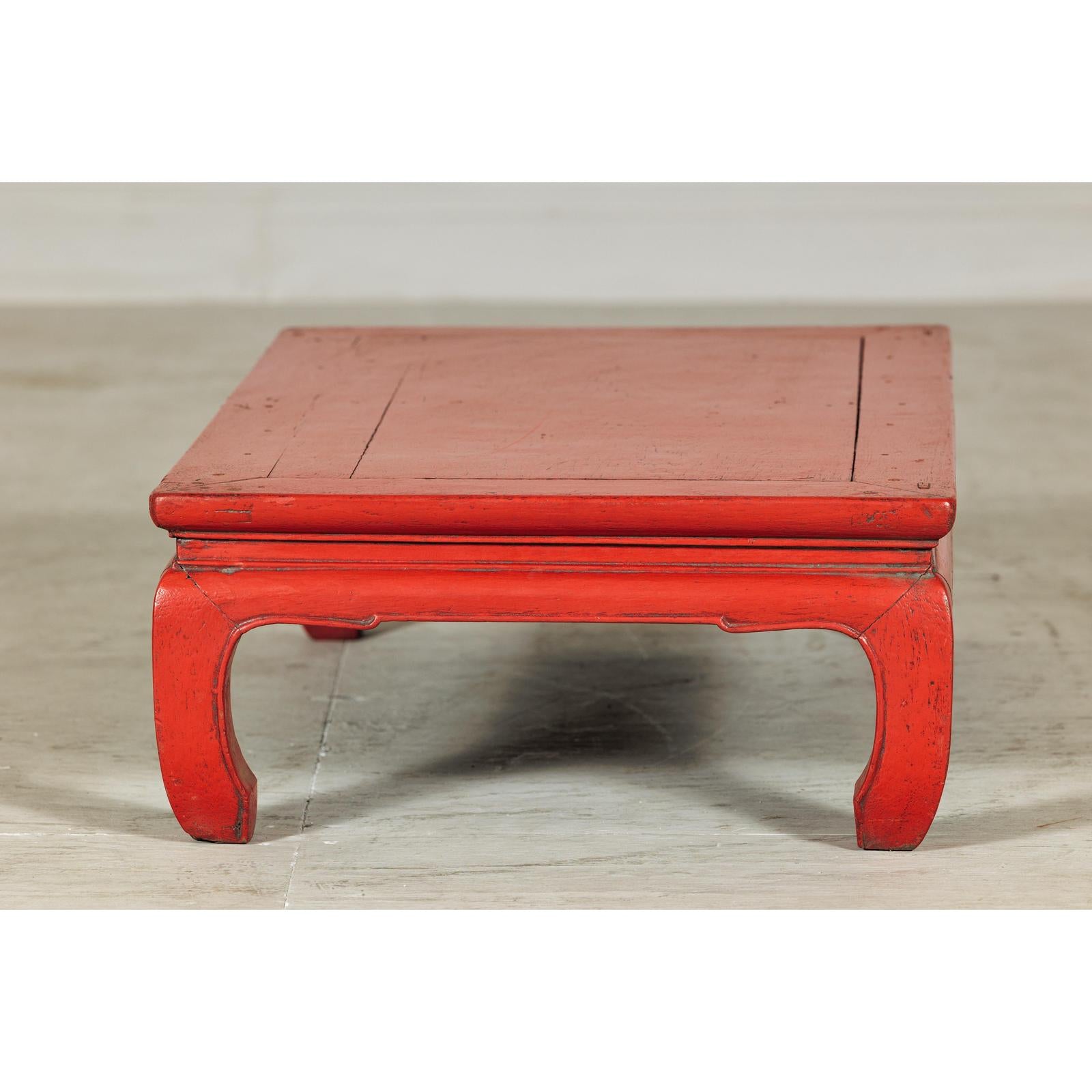 Vintage Low Red Lacquer Coffee Table with Curved Legs-8. Asian &amp; Chinese Furniture, Art, Antiques, Vintage Home Décor for sale at FEA Home